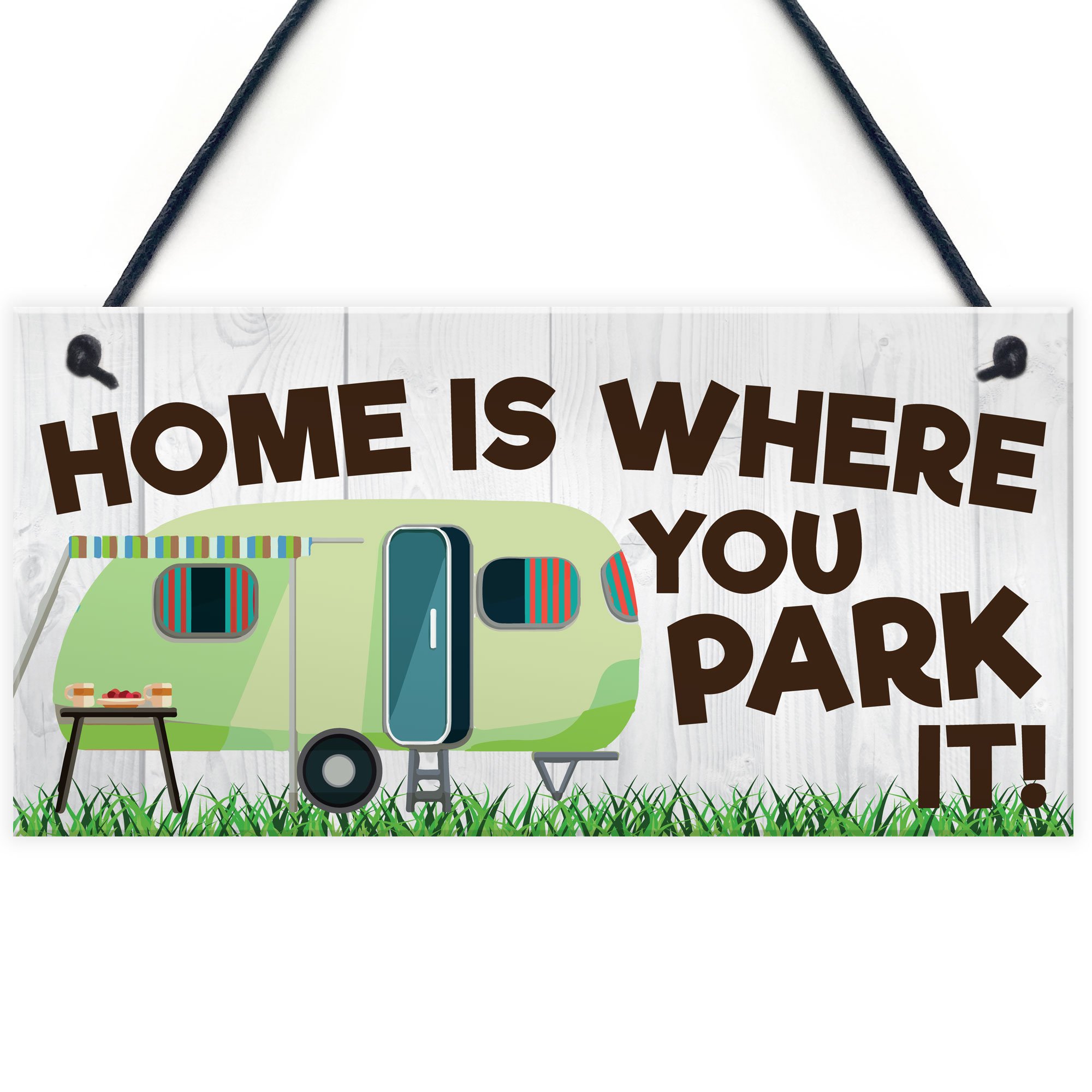 Red Ocean Home Is Where You Park It Hanging Sign Static Caravan Novelty Plaque Camper Gift Sign