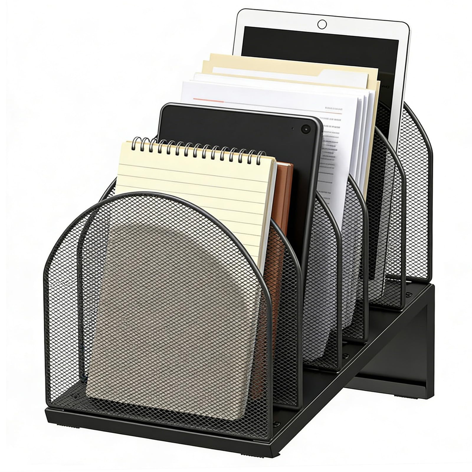 gianotter Desktop File Organizer, Desk Organizer with 5 Compartments, Paper Organizer for Desk, Workspace Organizers for Office Supplies (Black, Inclined Style)