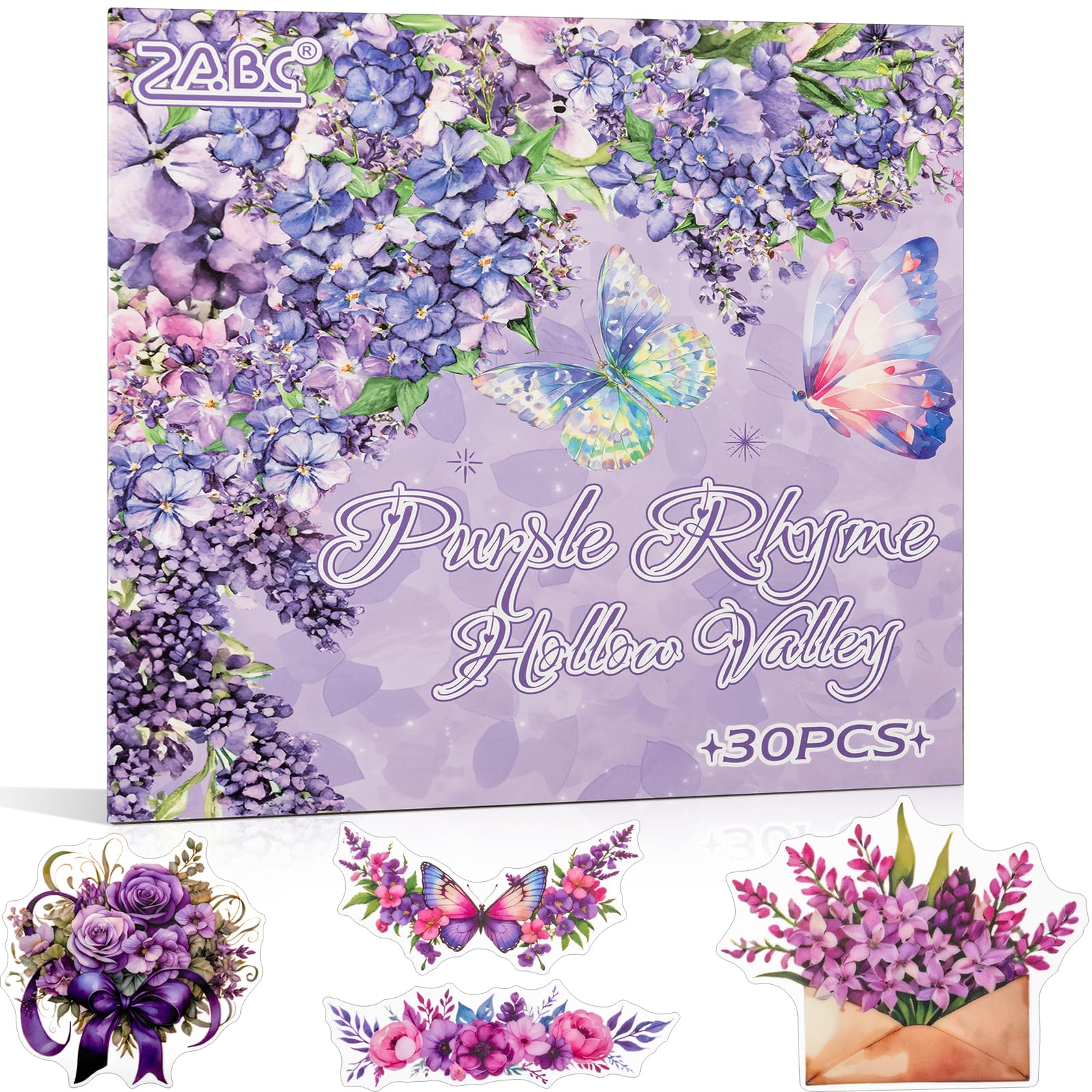 Purple Garden Scene Theme Sticker Set for Scrapbooking - 30 PET Stickers, Vintage Journaling Stickers (TZ-005-003)