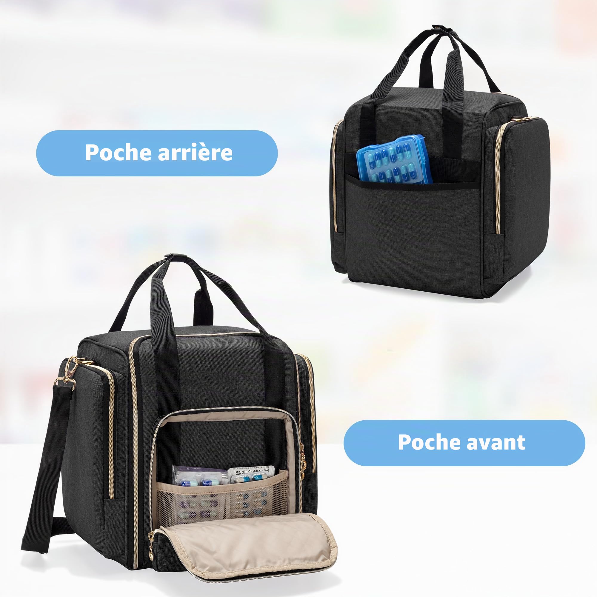 LUXJA Sac de rangement pour médicaments avec 4 étuis intérieurs amovibles