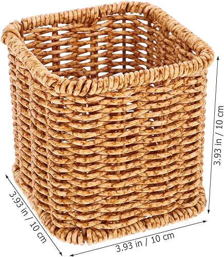 Miniatura 3 de Yardwe Soporte para lápices de ratán, soporte de mimbre para maquillaje, organizador de escritorio de vid tejido, caja de contenedor para oficina,