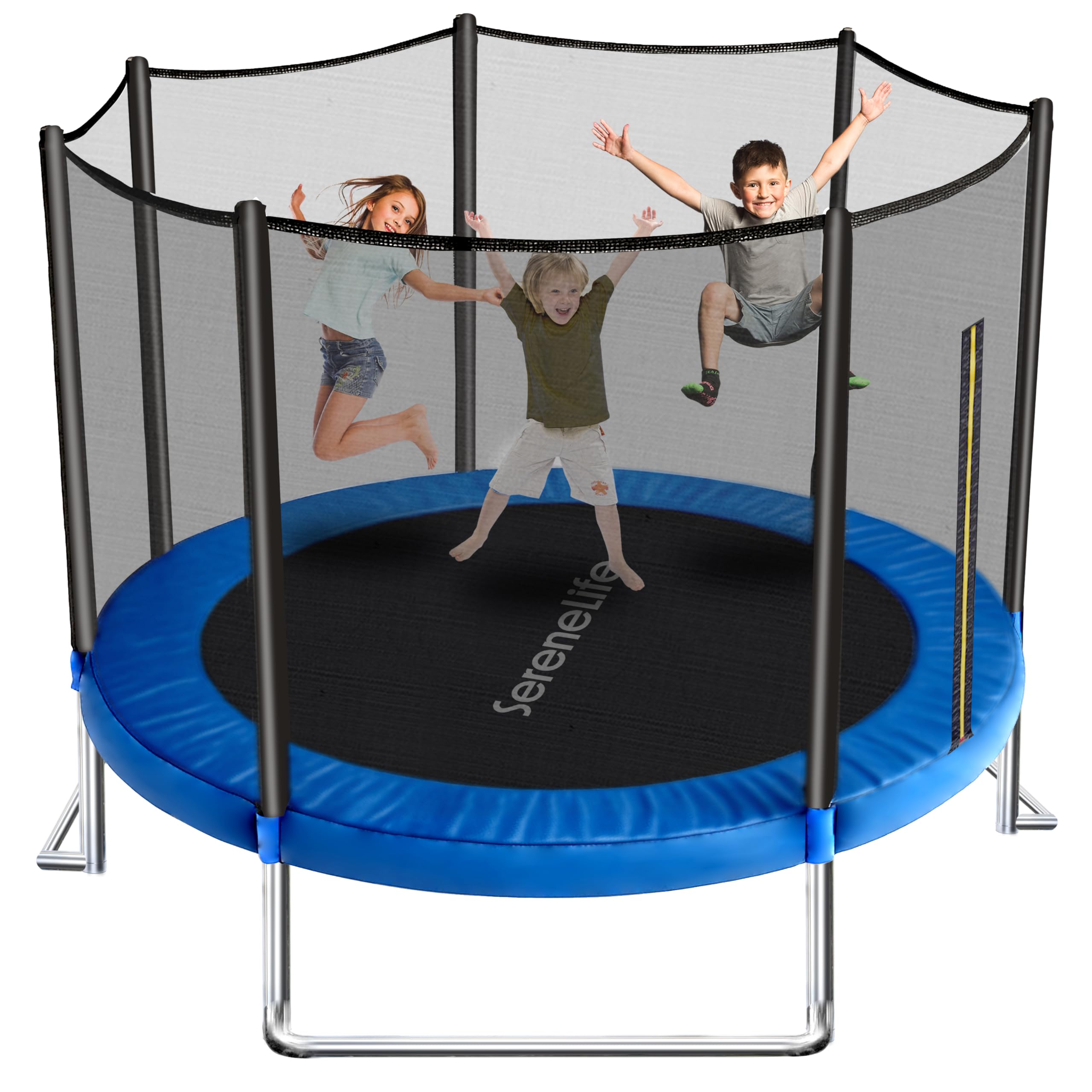 SereneLife Outdoor Trampoline for Kids and Adults - 8ft 10ft 12ft - ASTM Certified Heavy Duty Garden Trampoline with Safety Poles Netting and Stable Rustproof Frame