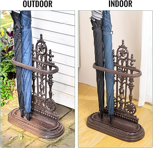 Miniatura 8 de Sungmor Soporte de paraguas de hierro fundido de estilo real con bandeja de goteo desmontable, soporte rústico resistente para entrada, puerta