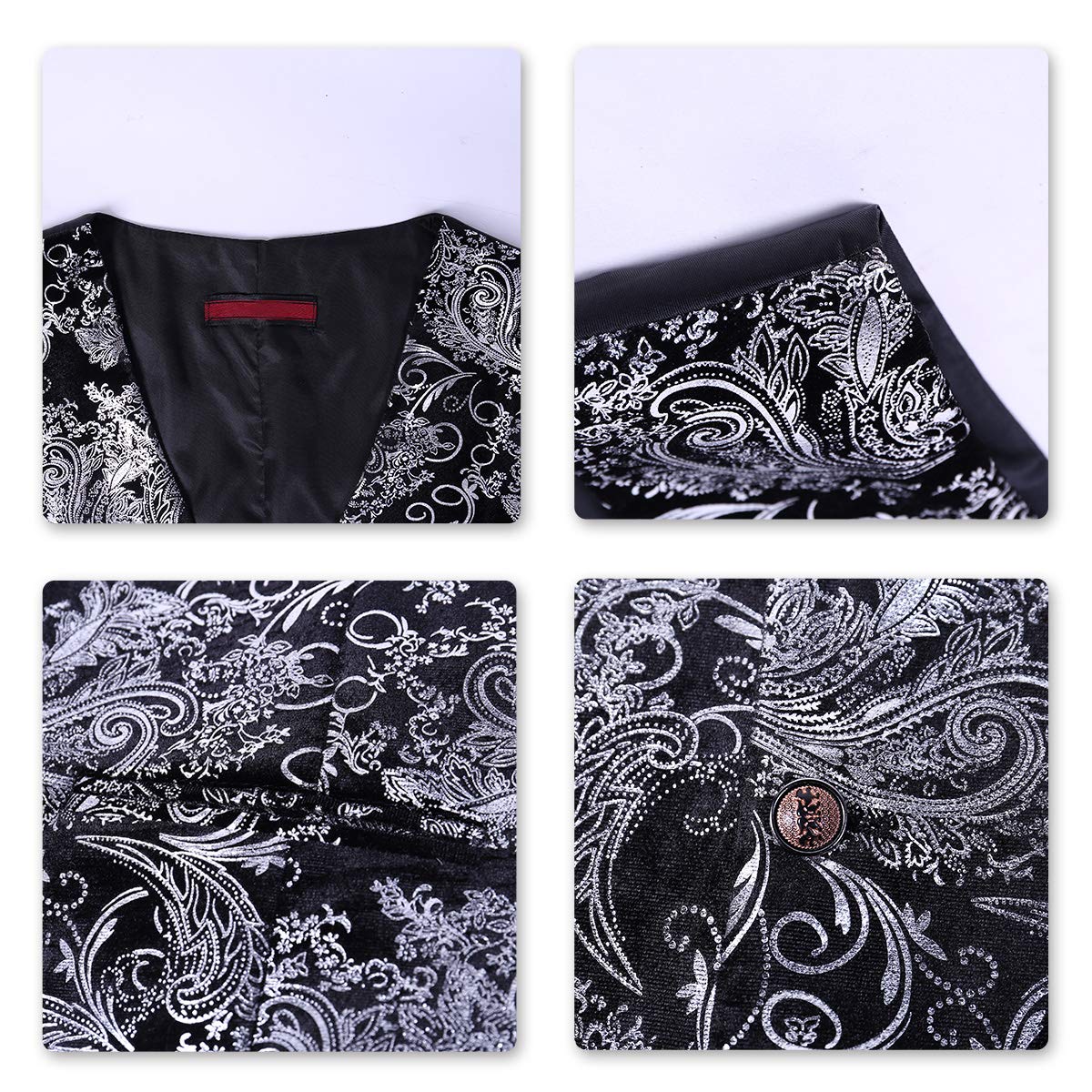 Allthemen Chaleco de traje de paisley para hombre Chaleco de un solo pecho Vestido Slim Fit Botón abajo Formal