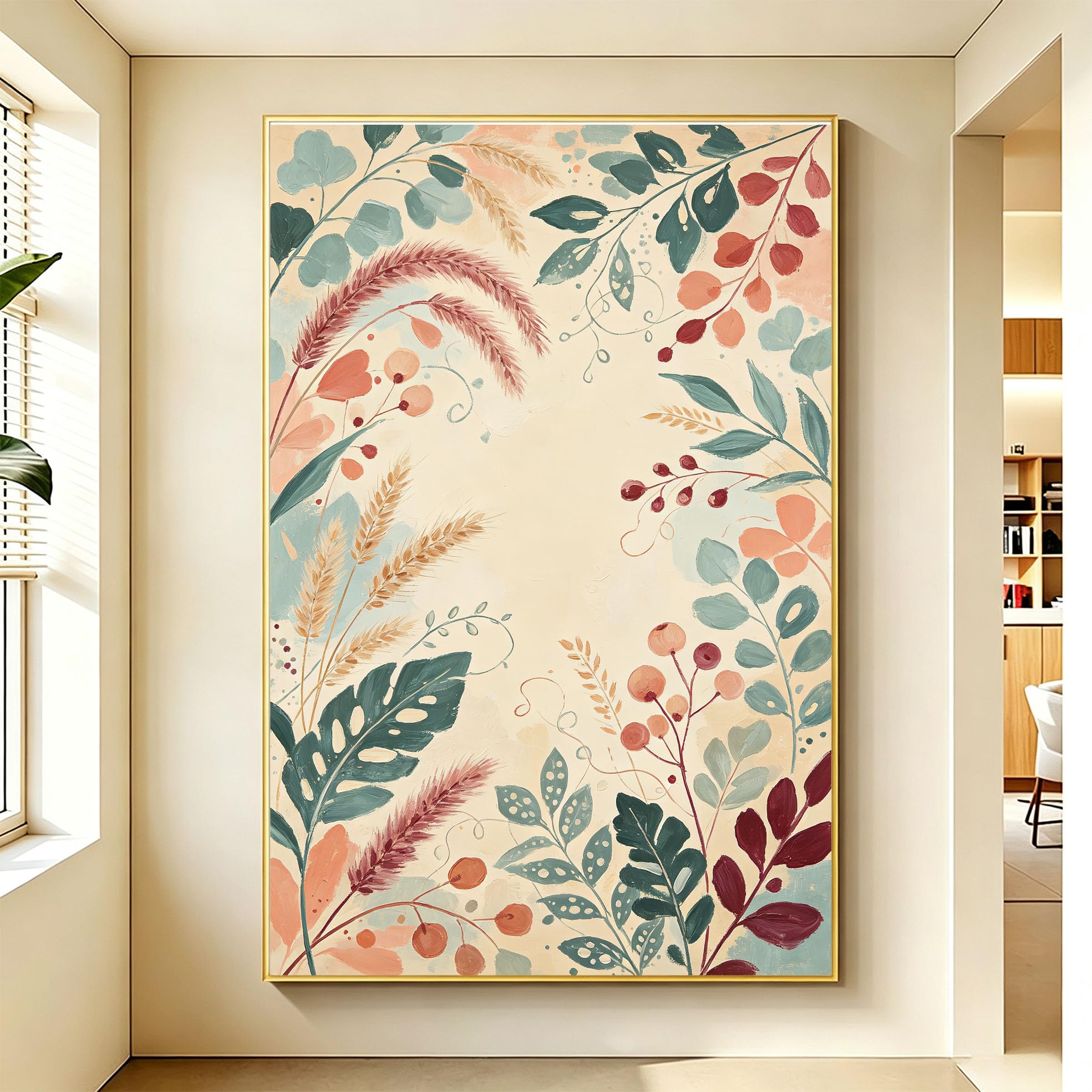 Wandbild Einfaches Blumenmotiv Großes Leinwand Ölgemälde 100% Handgemaltes Blumen Ölgemälde Rahmenlos Ästhetisches Botanisches Kunstwerk Für Wohnzimmer Schlafzimmer 50X70Cm (20X28 Zoll)
