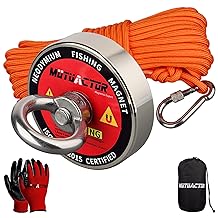 MUTUACTOR Kit de Pesca con Imán 500lbs de Fuerza de Tirón, Imán de Neodimio N52 de Servicio Pesado con Cuerda Resistente de 20m(64 Pies), Imanes de Tierras Raras Permanentes para Levantar Objetos Cazando Tesoros Perdidos