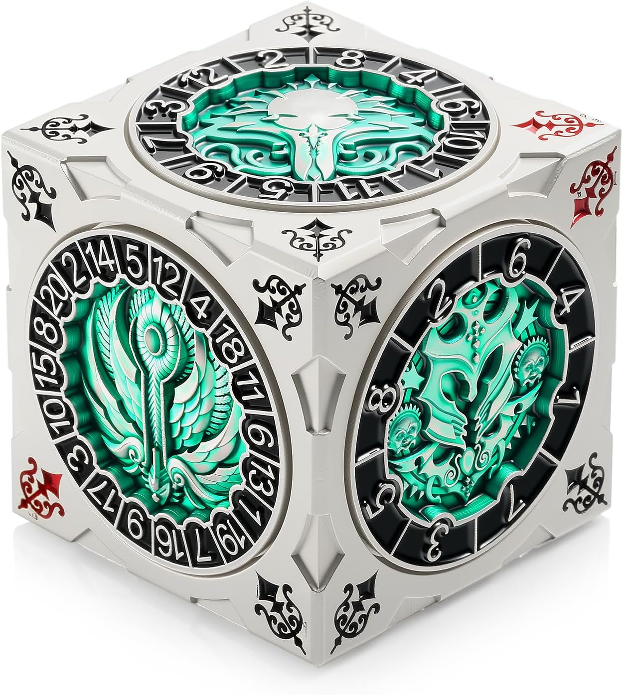 DNDND Multi-Functional Spinner Dice Cube – Iconic D&D Monster Themed Collector's Gift for TTRPG, DND Dungeon Masters & RPG Tabletop Gaming (Silver&Green)