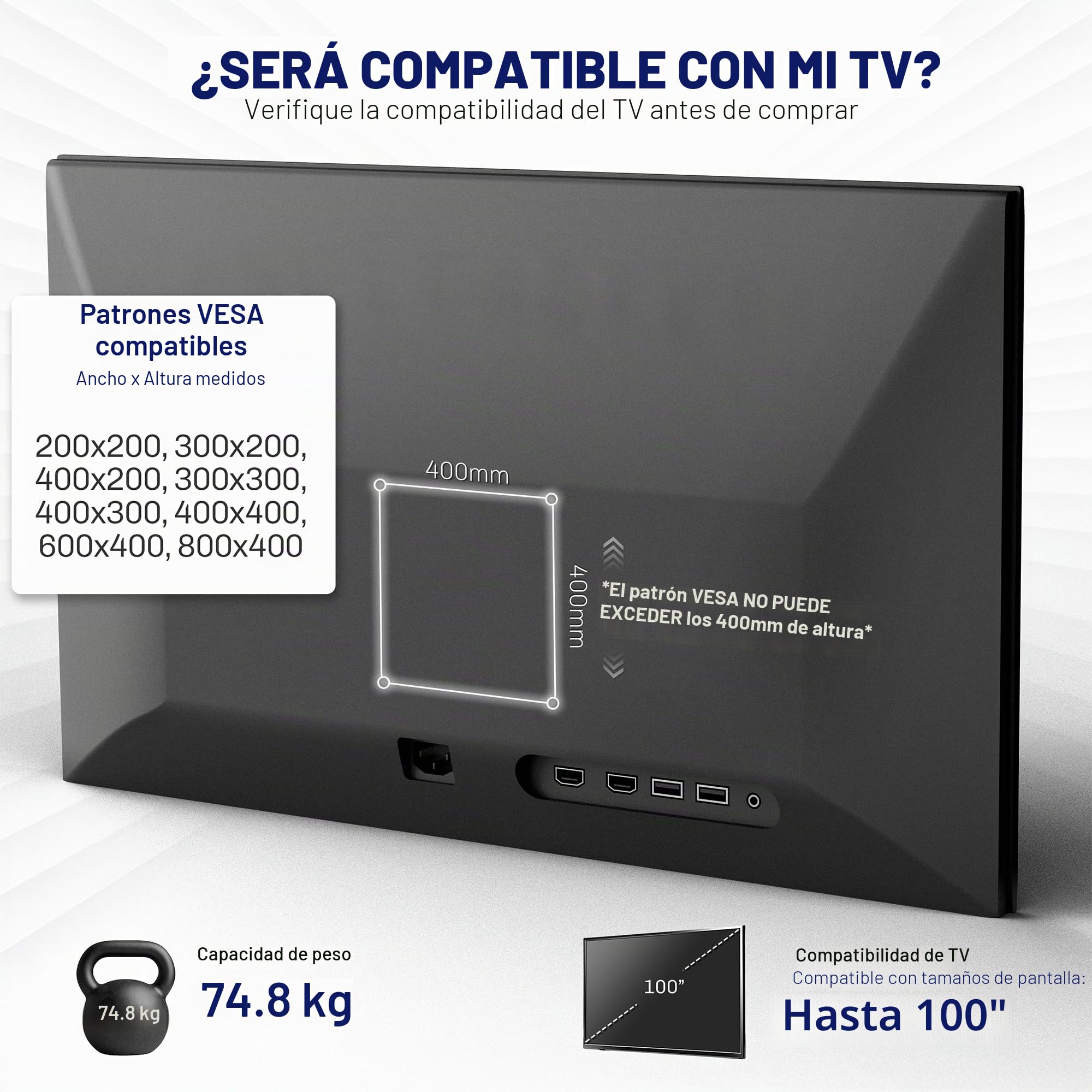 VIVO Pantalla LCD LED Curvada y Plana Extra Grande de 60 a 100 Pulgadas, Soporte de Pared para TV con VESA máximo de 900 x 600 mm, Negro, MOUNT-VW100F