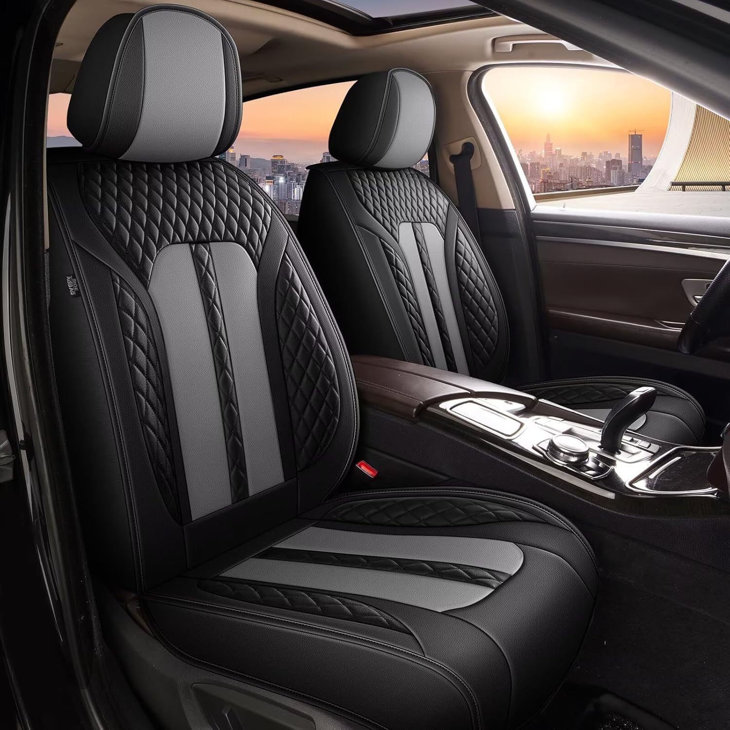 AOMSAZTO Car Seat Cover Full Set Fit for Dodge Charger 2007-2024 Leather Vehicle Cushions Cover Seat Protector Automotive Seat Covers Waterproof Compatible Airbag Black&Gray