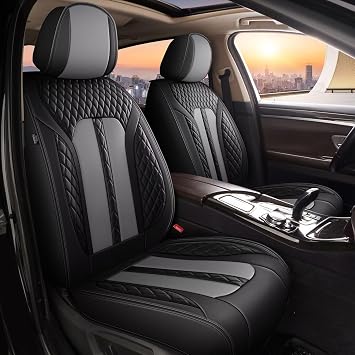 AOMSAZTO Car Seat Cover Fit for Ford C-Max Hybrid 2013-2018 Leather Vehicle Cushions Cover Seat Protector Automotive 2PCS Front Seat Covers Waterproof Compatible Airbag Black&Gray