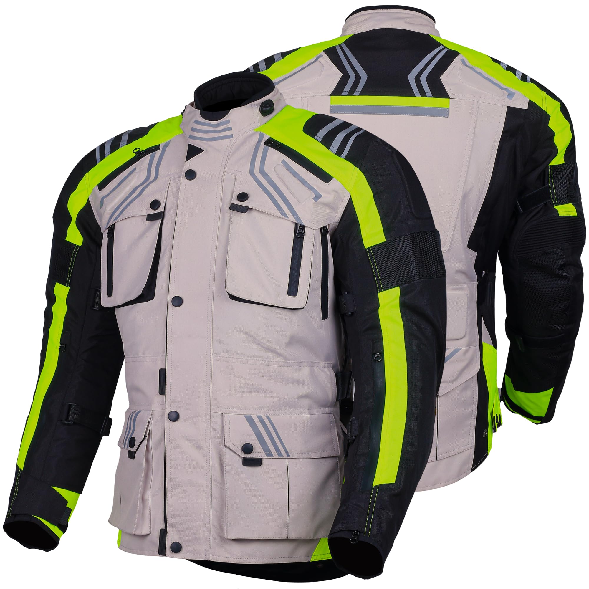 Bikers Gear Australia Motorcycle Jacket - Motorbike Jacket for Men Textile Cordura Waterproof Jacket with CE Armour Hi-Viz Reflective Jacket (EN 1621-1)