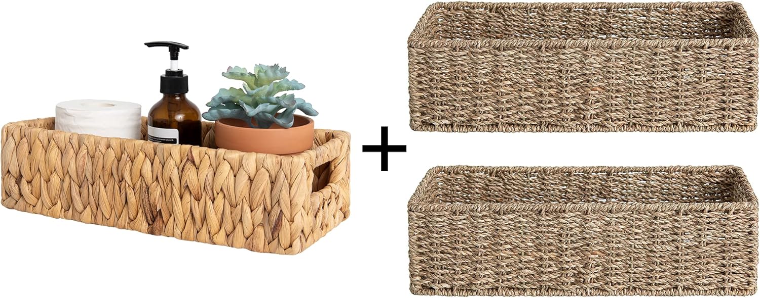 StorageWorks Water Hyacinth Basket for Toilet Paper + Seagrass Woven Storage Basket