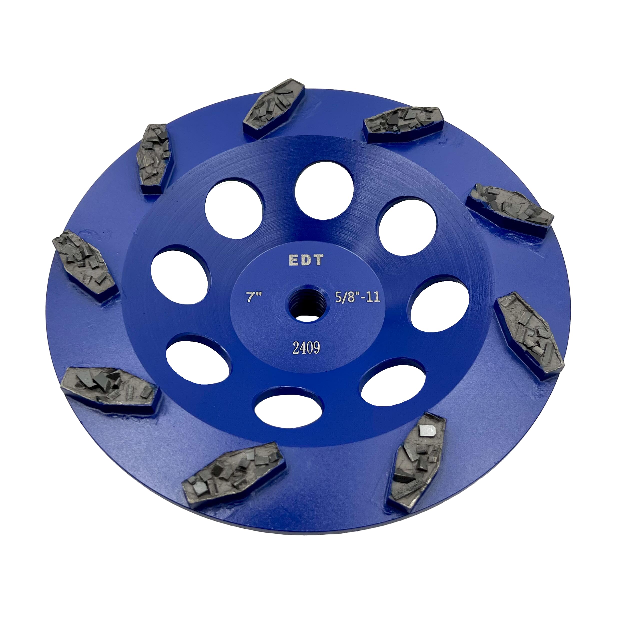 7" PCD Grinding Wheel for Epoxy, Glue, Mastic and Paint, 9 Crushed Chip PCD Segments, 5/8"-11 Threaded Arbor
