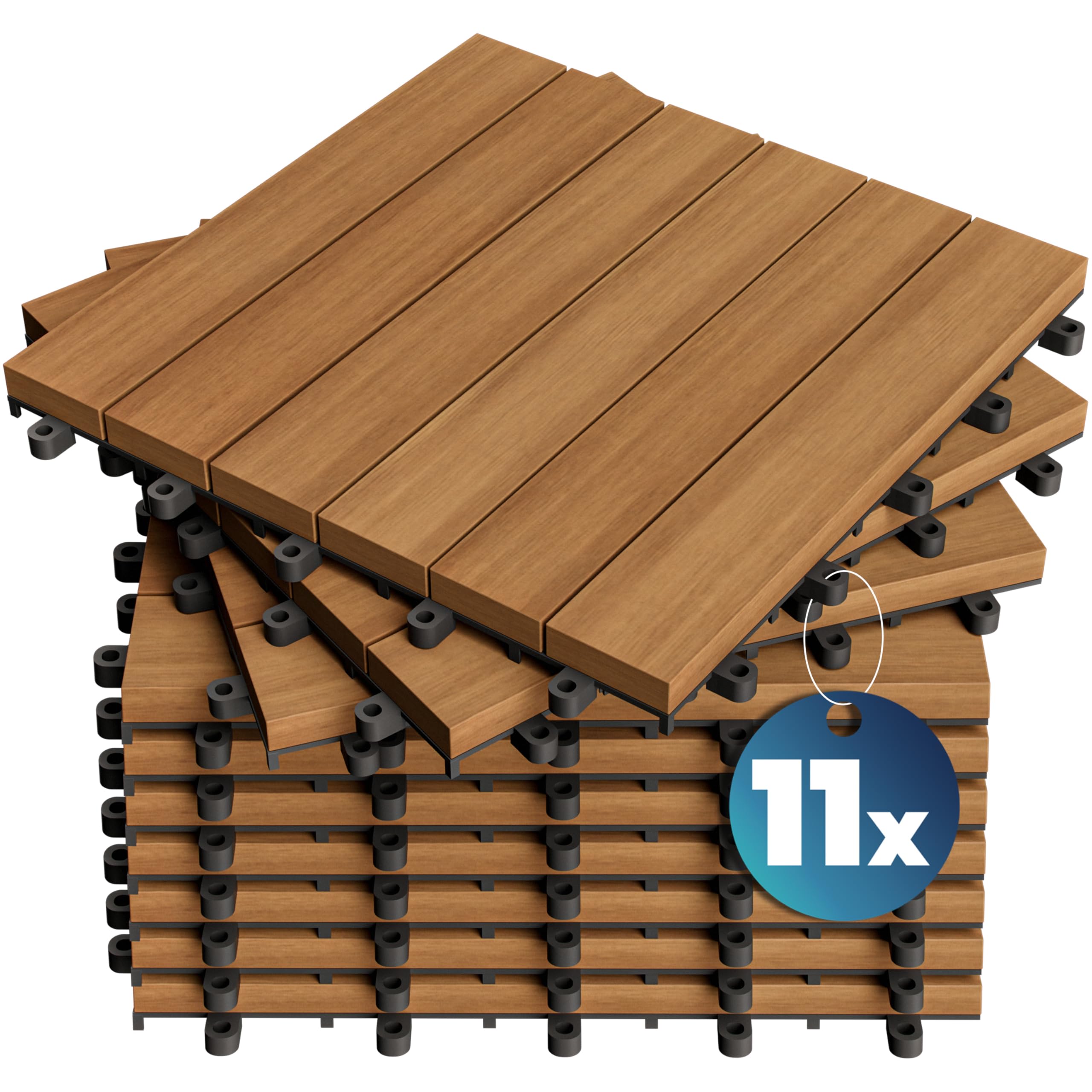 CASARIA® 11x Dalles bois clipsables 30x30cm bois d'acacia certifié FSC® dalle bois terrasse extérieur antidérapant sol balcon jardin caillebotis résistant UV intempéries pose facile