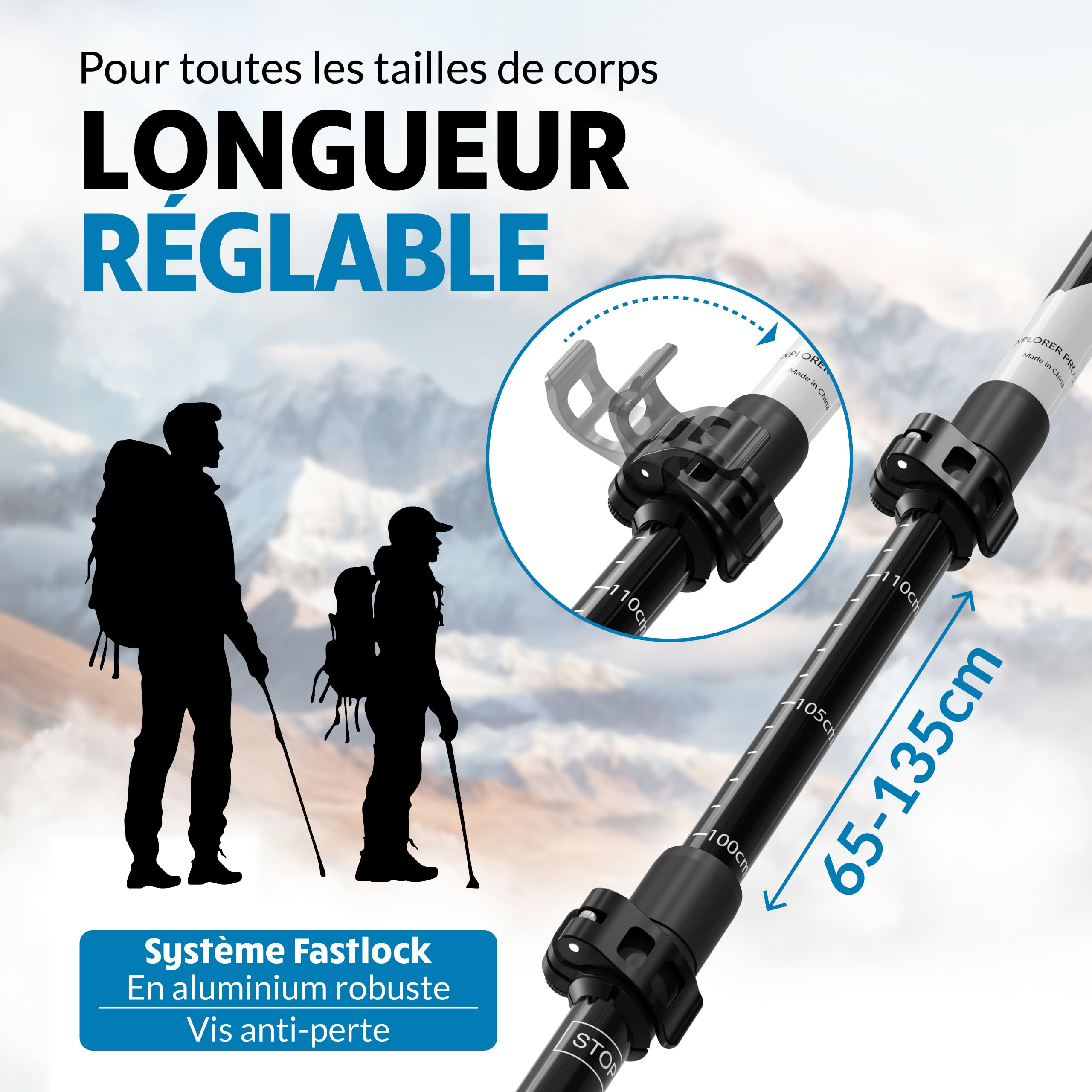 Terra Peak® Bâtons de Marche et Randonnée télescopiques (Pliables, Extensibles, réglables, légers) - Canne et Randonnee pour Trekking, Nordique Walking, Trail Running, Montagne Femme et Homme