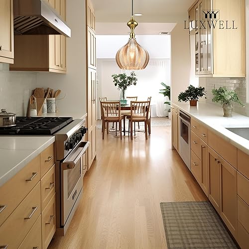 Miniatura 9 de Lámpara colgante moderna de cristal, 9 x 15.3 pulgadas, lámpara colgante a rayas ámbar con tapa dorada, línea ajustable de 15 a 72 pulgadas, enchufe