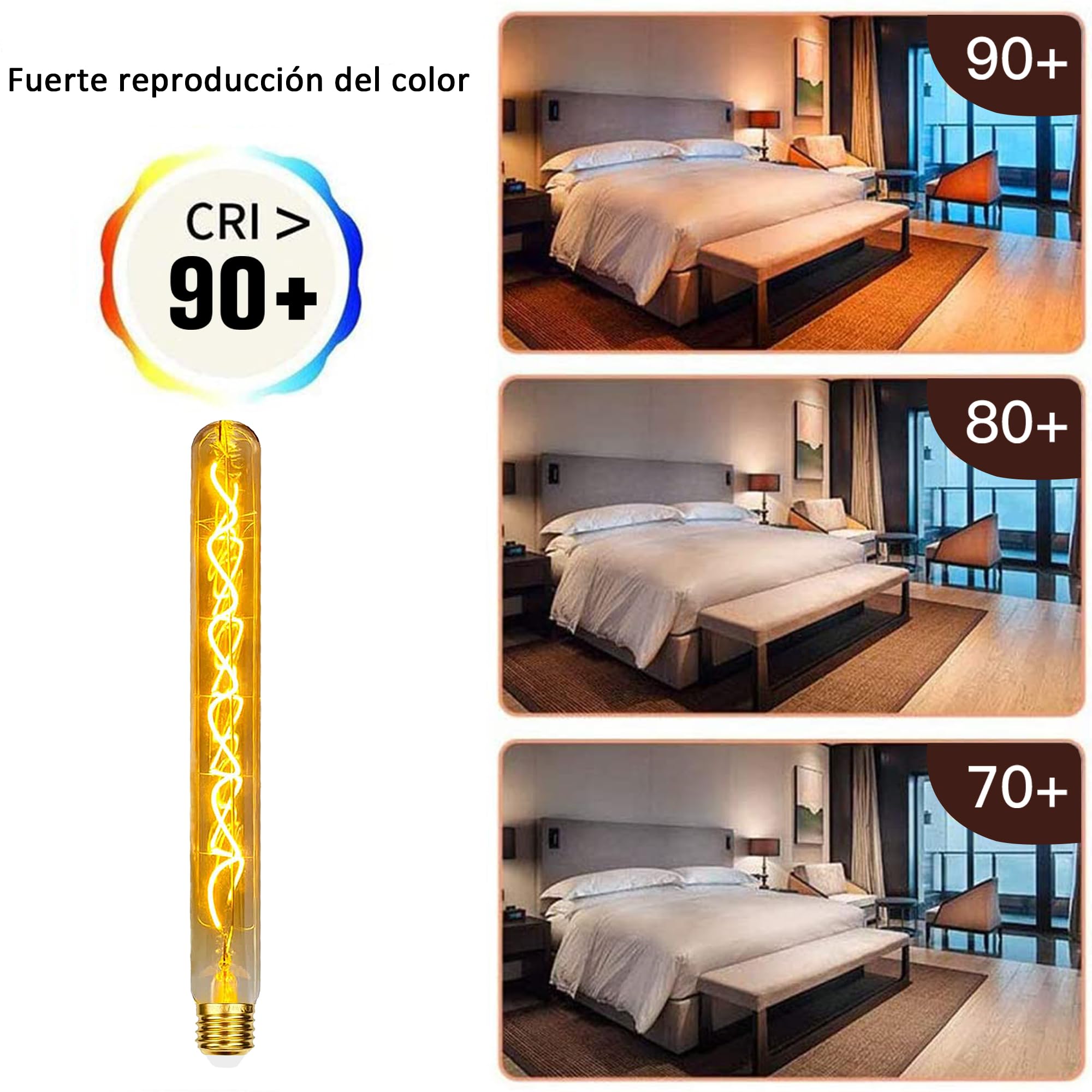 Bombilla LED vintage E27, bombilla vintage Edison E27, tubo LED regulable de 4 W de 300 mm de longitud, lámpara LED retro, tubo de flauta LED ideal para lámpara de pared, lámpara de pie - 4 piezas