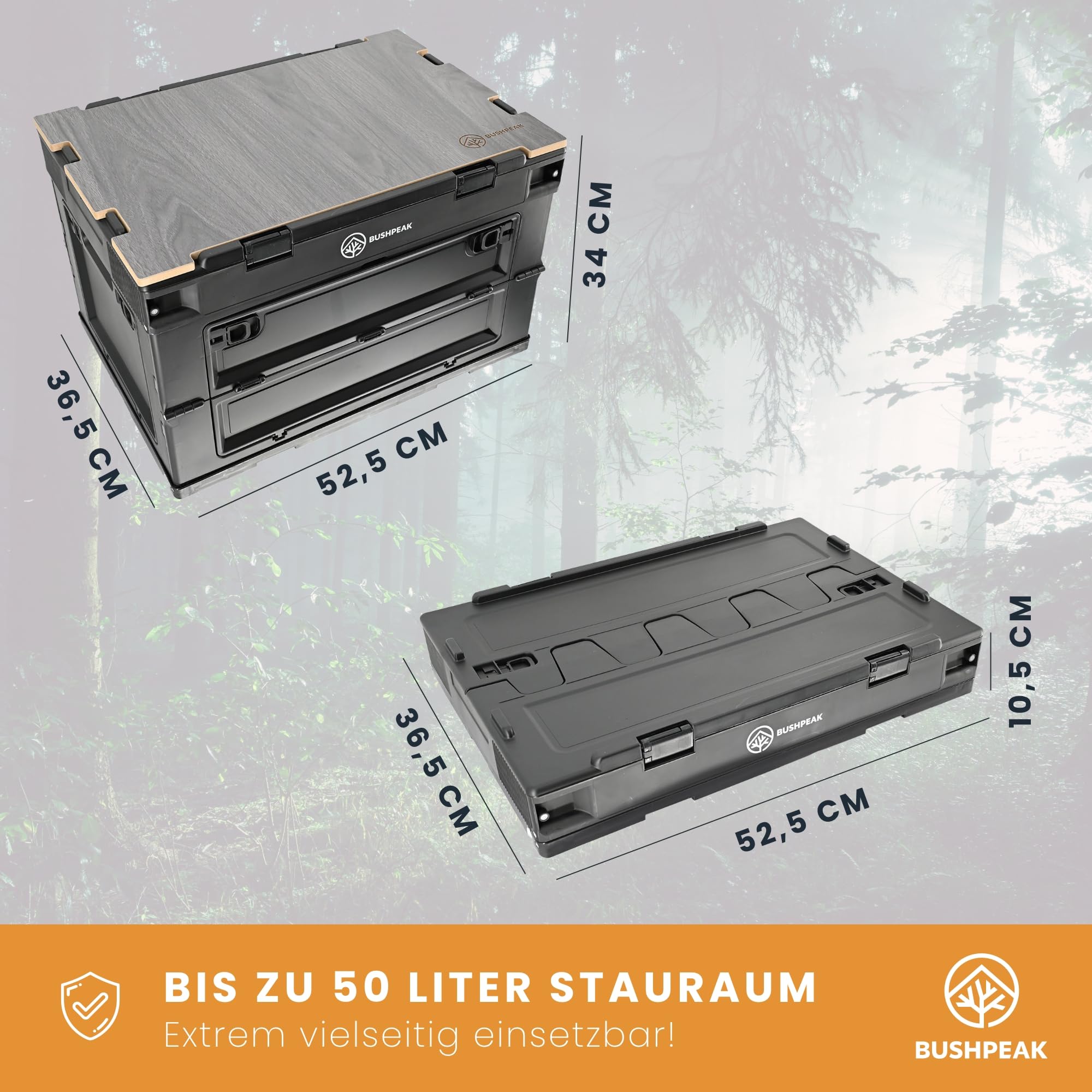 FLEXBOX 50L Camping Box zum Transport - Camping Küche faltbar Outdoor mit Stabiler Arbeitsplatte - Aufbewahrungsbox für Camper zusammenklappbar