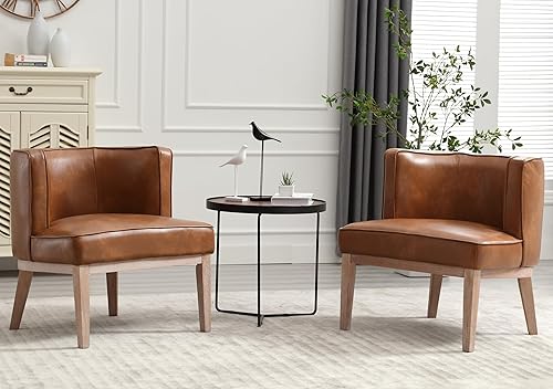 Miniatura 8 de Silla Accent Barrel, silla decorativa de piel sintética tapizada moderna para sofá individual con patas de madera, cómoda silla de club para