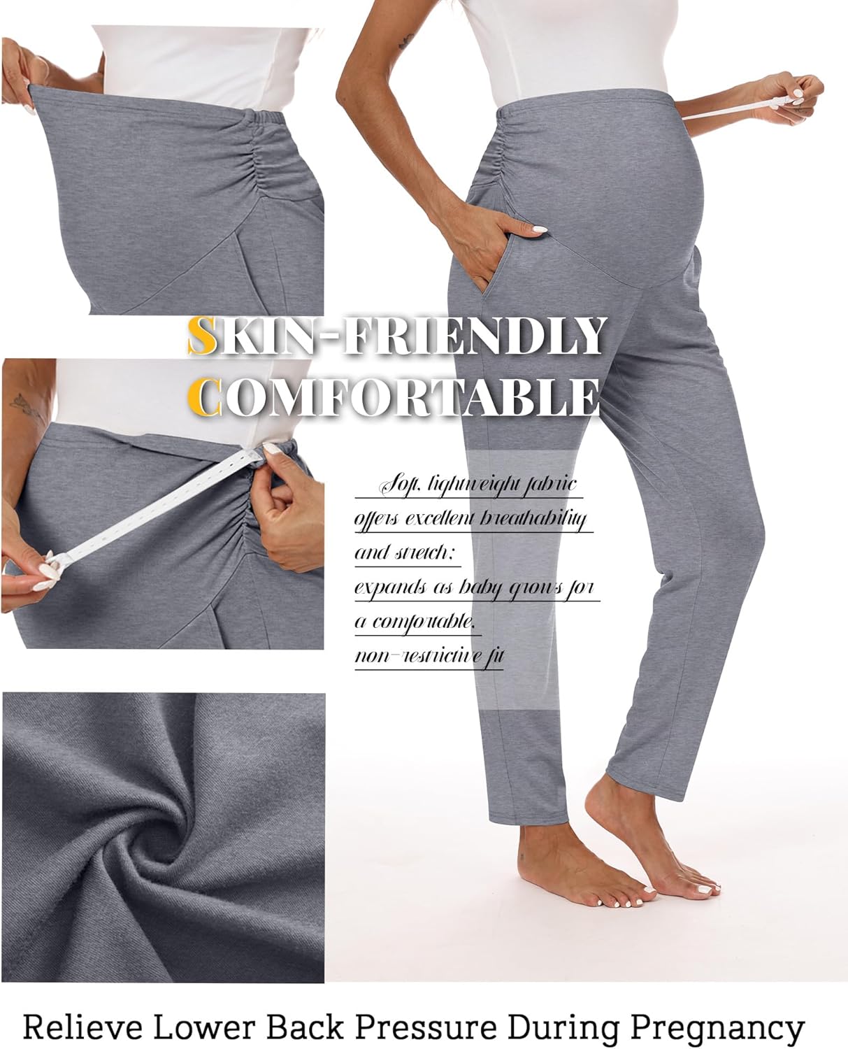 3 Pack Women's Maternity Pants Pregnancy Leggings Over The Belly Wide Waist Pant Pocket Ruched Work Casual Trouser - Image 5
