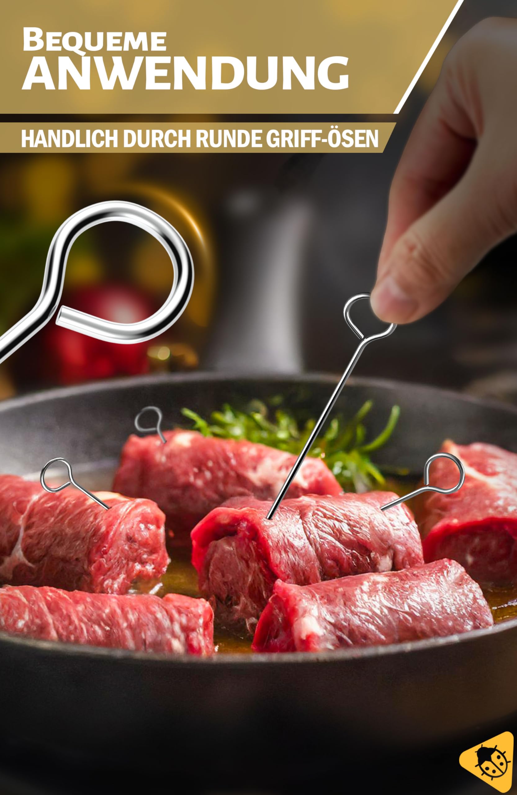 Lot 80 Aiguilles à Roulade Acier Inoxydable 10cm - Brochettes Viande Avec Oeillet Pour Rôti Bœuf