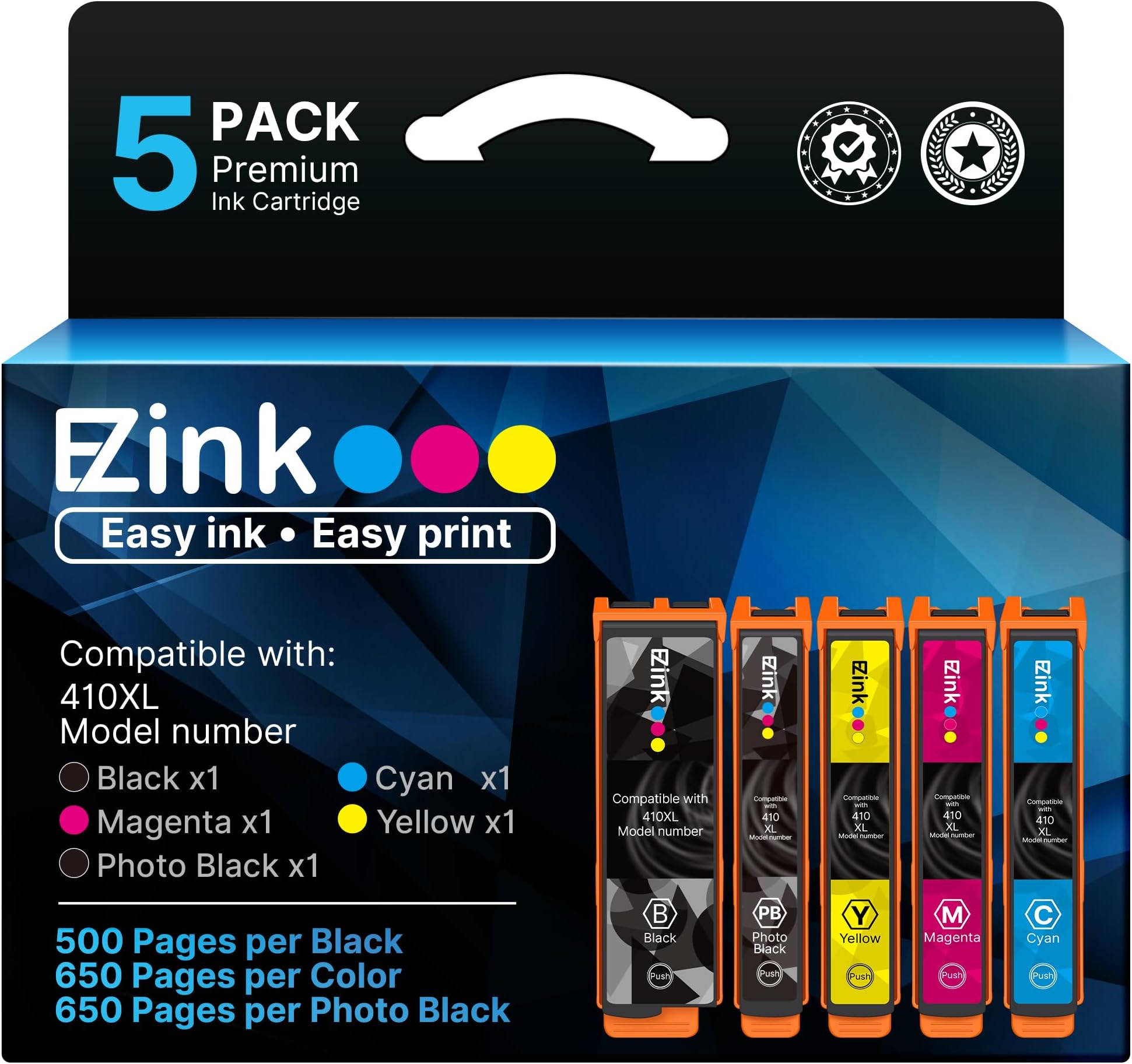 Remanufactured 410 Ink Cartridges Replacement for Epson 410 410XL Printer Ink Cartridges 5 Pack Work with Expression XP-7100 XP-640 XP-830 XP-530 XP-630 XP-635 Black Cyan Magenta Yellow Photo Black