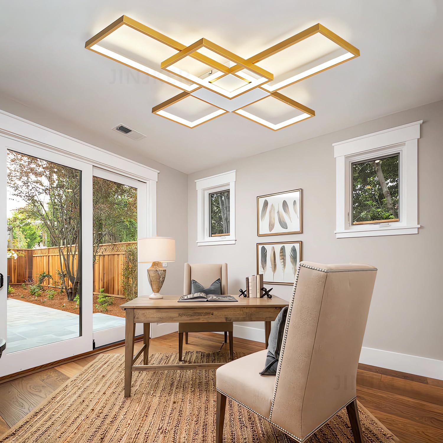 Zdalnie sterowana lampa sufitowa z funkcją ściemniania,Złoty 92W,regulowana temperatura3000K–6000K jasność Lampa sufitowa, domowych biur Nowoczesna,minimalistyczna wpuszczanego (Złoty, 5 głowic)
