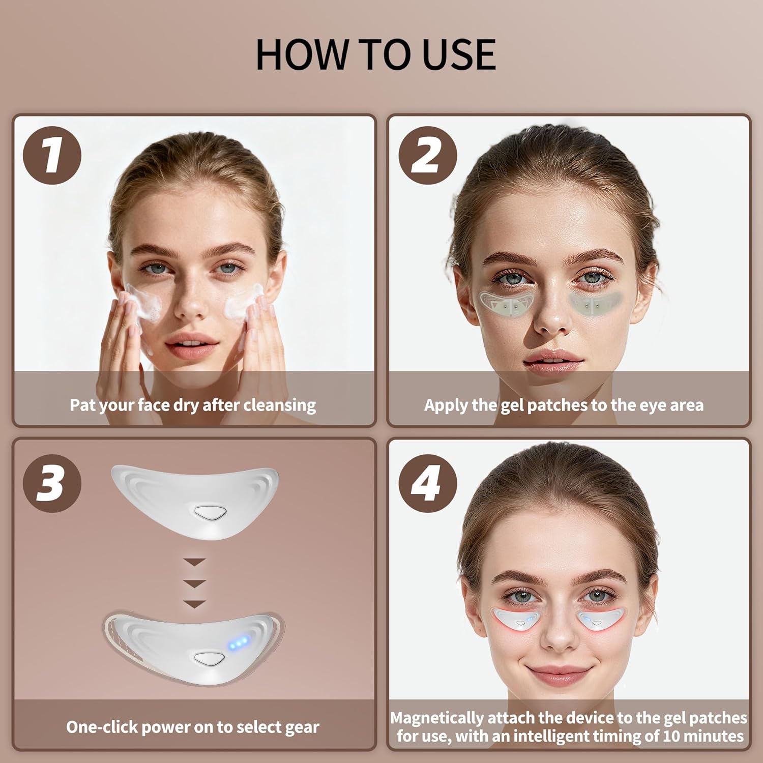 Professional Red Light Therapy Eye Mask with EMS Microcurrent,Portable Red Light Therapy Under-Eye Patches Massager for Wrinkles & Puffiness & Dark Circles,3 Modes,Smart Timer,Charging Case+Gel,White