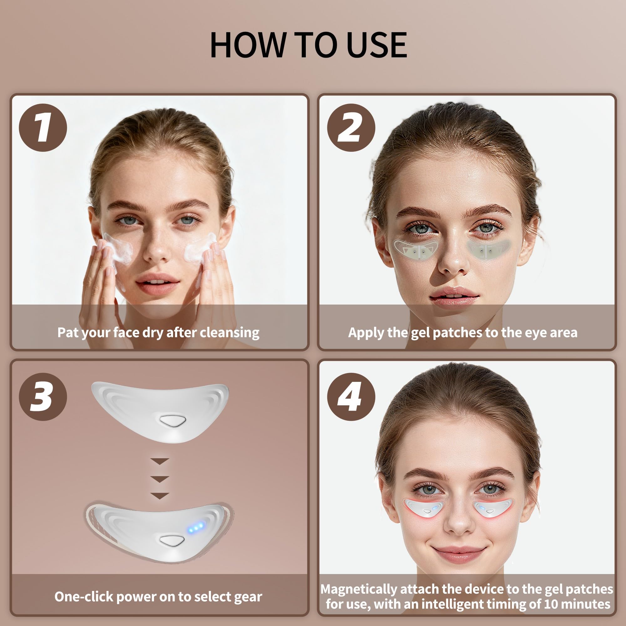 Parches para ojos de luz roja, péptidos de colágeno hidrogel para los ojos reduce el volumen de bolsas y la hinchazón, almohadillas antiarrugas, parches portátiles de luz roja con apagado temporizado
