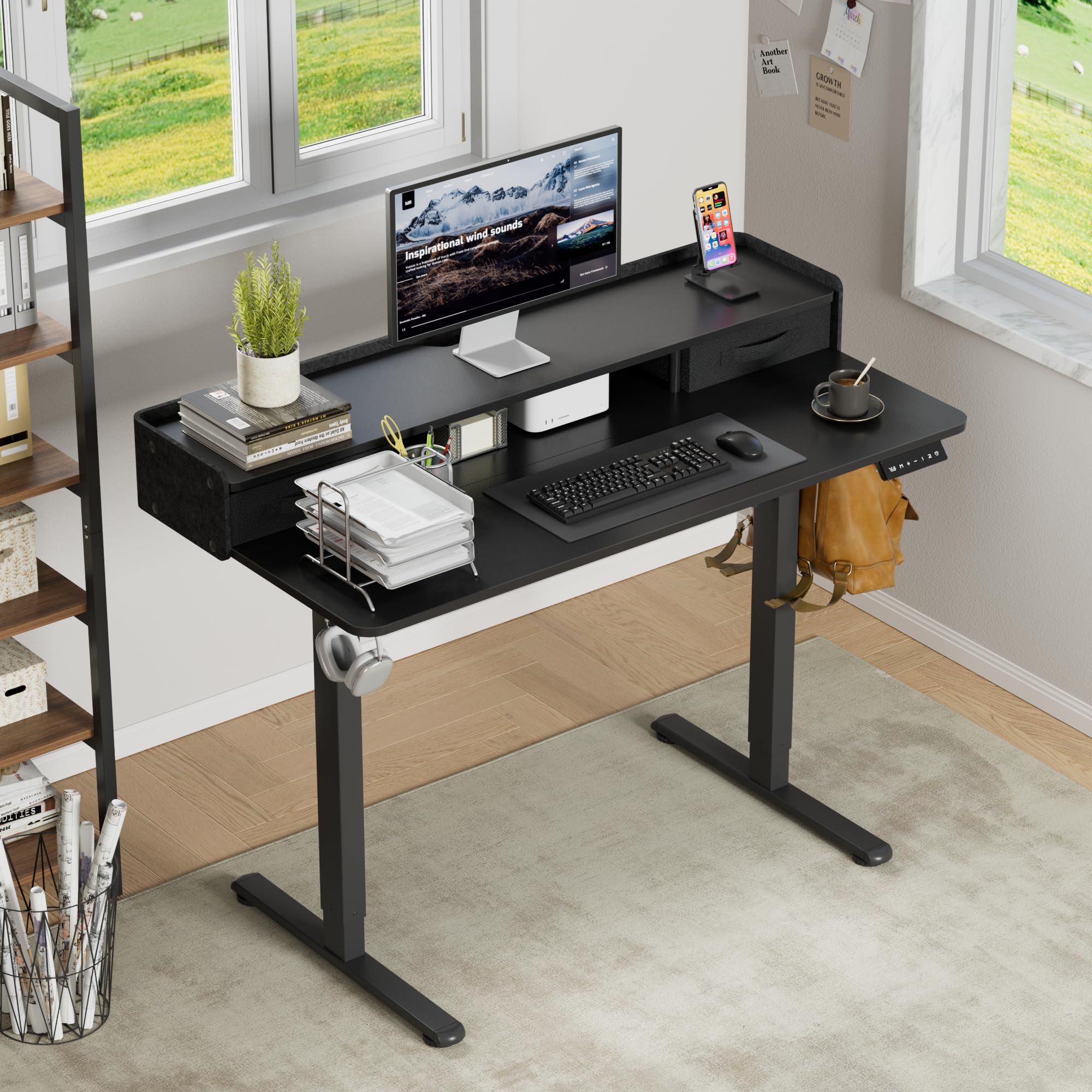 Furmax Electric Standing Desk with Two Drawers Ergonomic Stand Up Desk with Storage Shelf Height Adjustable Computer Standing — view 2