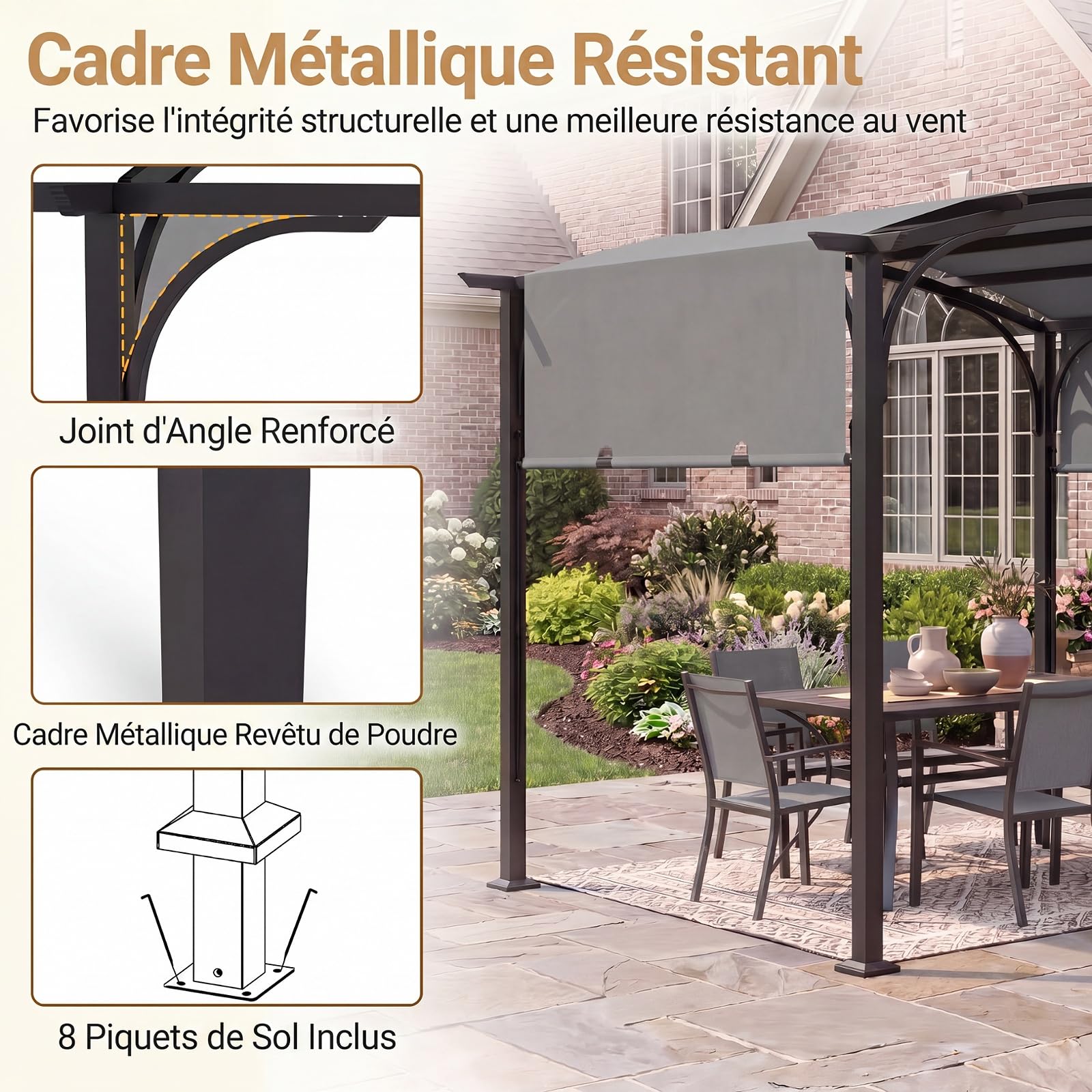 RELAX4LIFE Pergola Toit Rétractable, 3x2,5M Pergola Jardin Extérieur Coulissante, Cadre Métallique Renforcé, Polyester Imperméable, Abri Solaire, Tonnelle de Jardin pour Terrasse Piscine (Gris)
