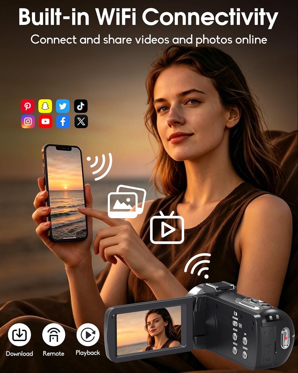 8K Video Camera Camcorder 64MP YouTube Vlogging Cameras IR Night Vision WiFi Webcam Camcorders with 18X Digital Zoom 3.0”Touch Screen Stabilizer, Mic, 64G SD Card, Remote Control and 2 Batteries