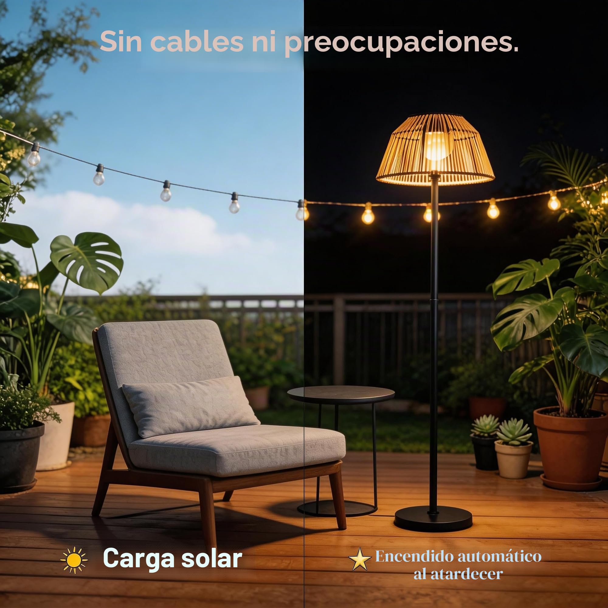 Lámpara Solar Exterior Impermeable 3 Alturas - Luz Auto-On al Anochecer, Diseño de Mimbre para Terraza, Jardín, Balcón - Ambiente Acogedor Sin Cables