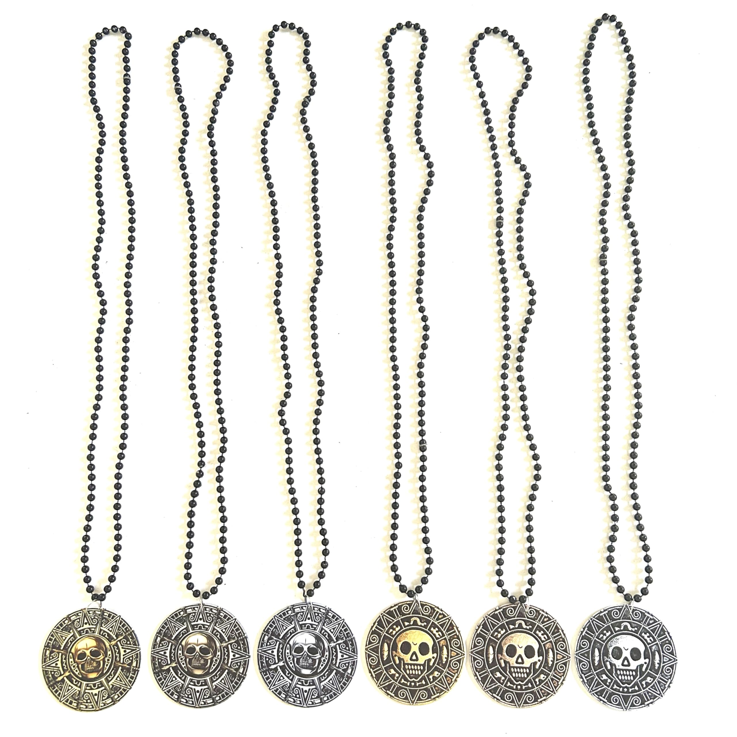 YSPPF 6 Pcs Halloween Pirates Coin Beads Necklaces Pirate Festival Pendant Skull Necklaces Props Party Decorations