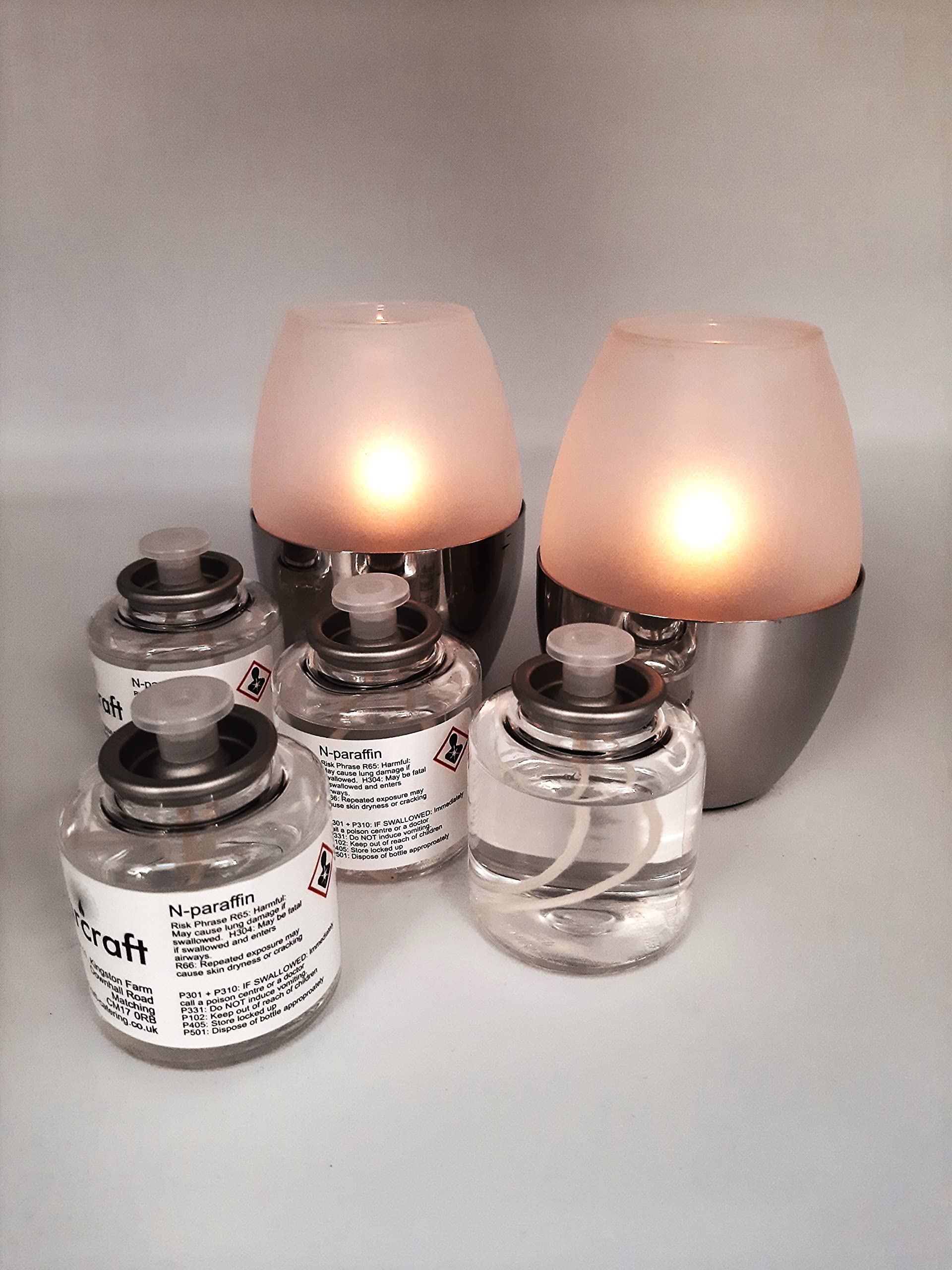 CLEARCRAFT Pair Of Steel And Frosted Glass Porto Oil Candle Lamp With 6 x 24 Hour Disposable Liquid Wax Sootless and Odourless Candles For Indoor and Outdoor Use