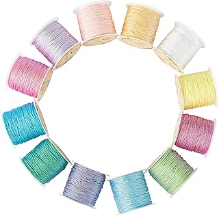 Glint Fantasy Nylon String for Bracelets, Glitter Nylon Cord for Jewelry Making, Polyester Waxed Cord String, Twisted Thread for Kumihimo Friendship Bracelet Keychains Lanyards Beading(0.8mm, 12park)