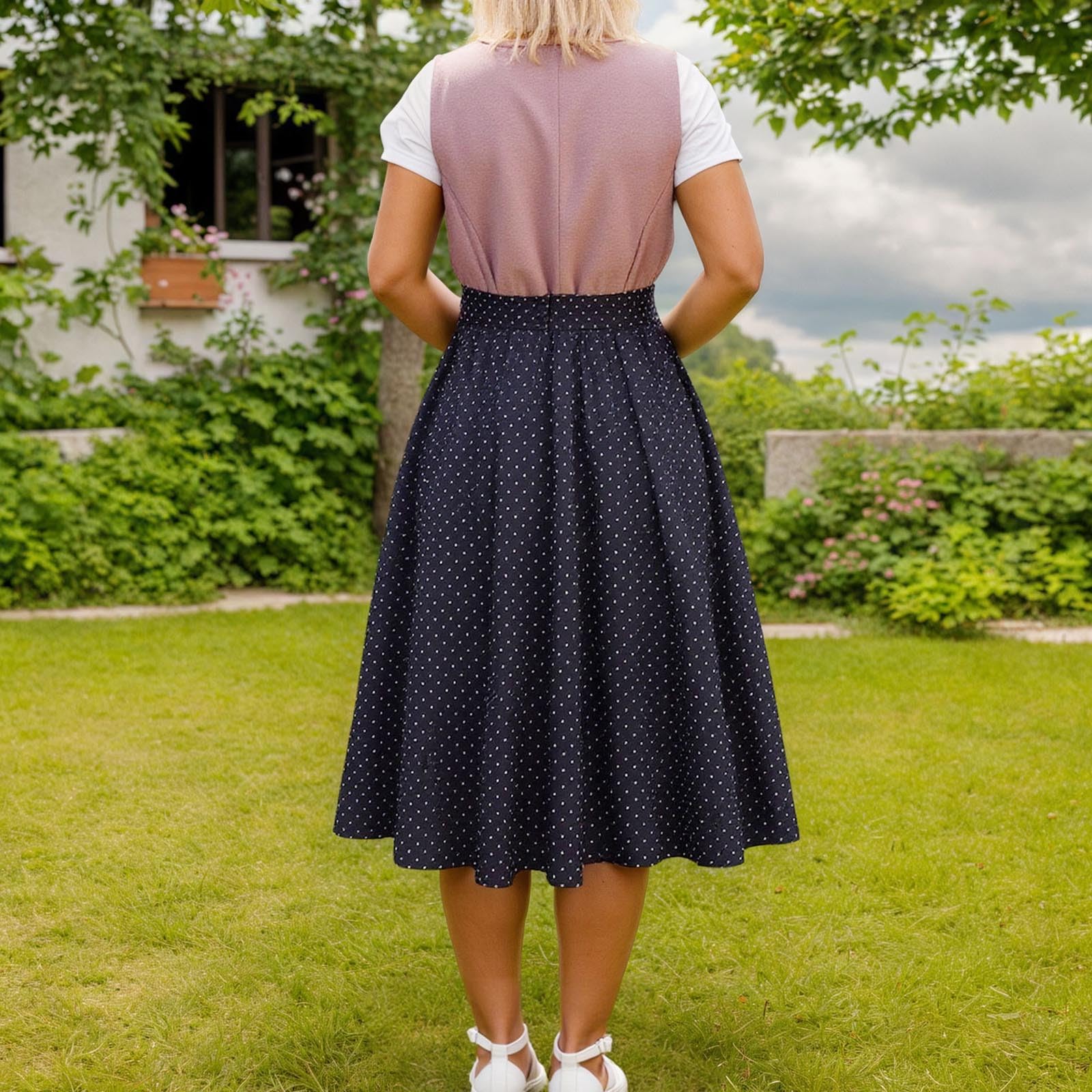 SKFLABOOF Dirndl Midi Damen Lang Trachtenrock Langes Grosse Grössen Samt Dindl Gr 50 Oktoberfest Outfit Dirndlkleid Modern Bluse Schürze Kurz Mit 'Dirndl Stretch Baumwolle