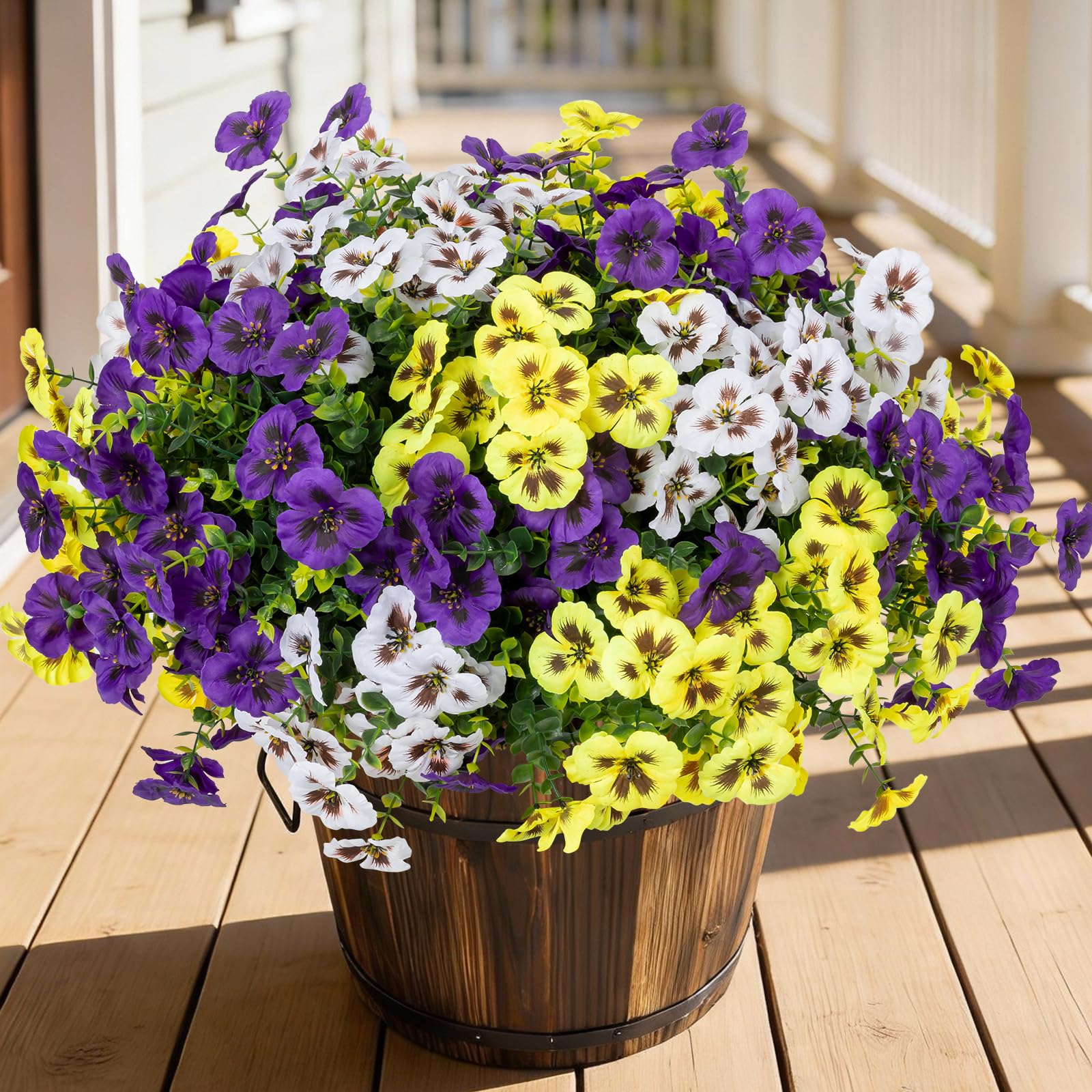 24 Pcs Artificial Fake Pansy Flowers for Outdoor Faux Silk Plants Flowers UV Resistant Pansies Spring Flowers for