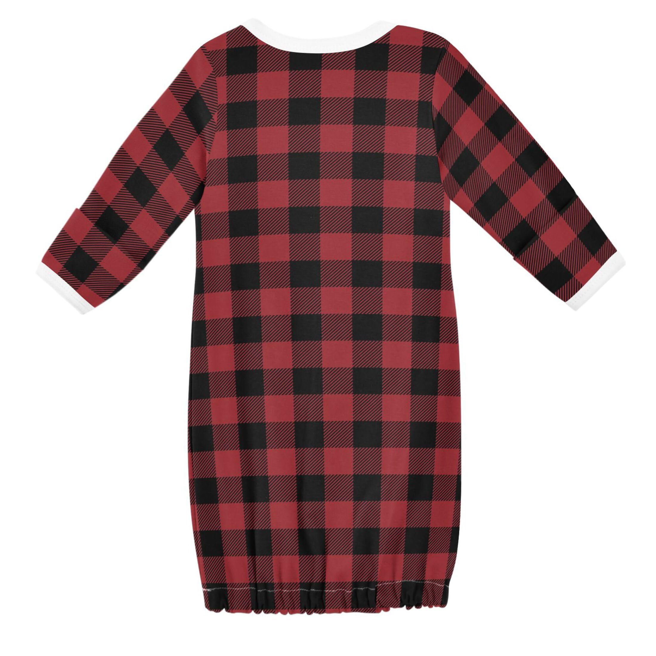 Vozoza Red Black Plaid Checkered Baby Boy Girl Sleepsuit Cotton Sleeper Gown Newborn Pajamas Nightgowns Infant Clothes 0-3 Months, 1-Pack