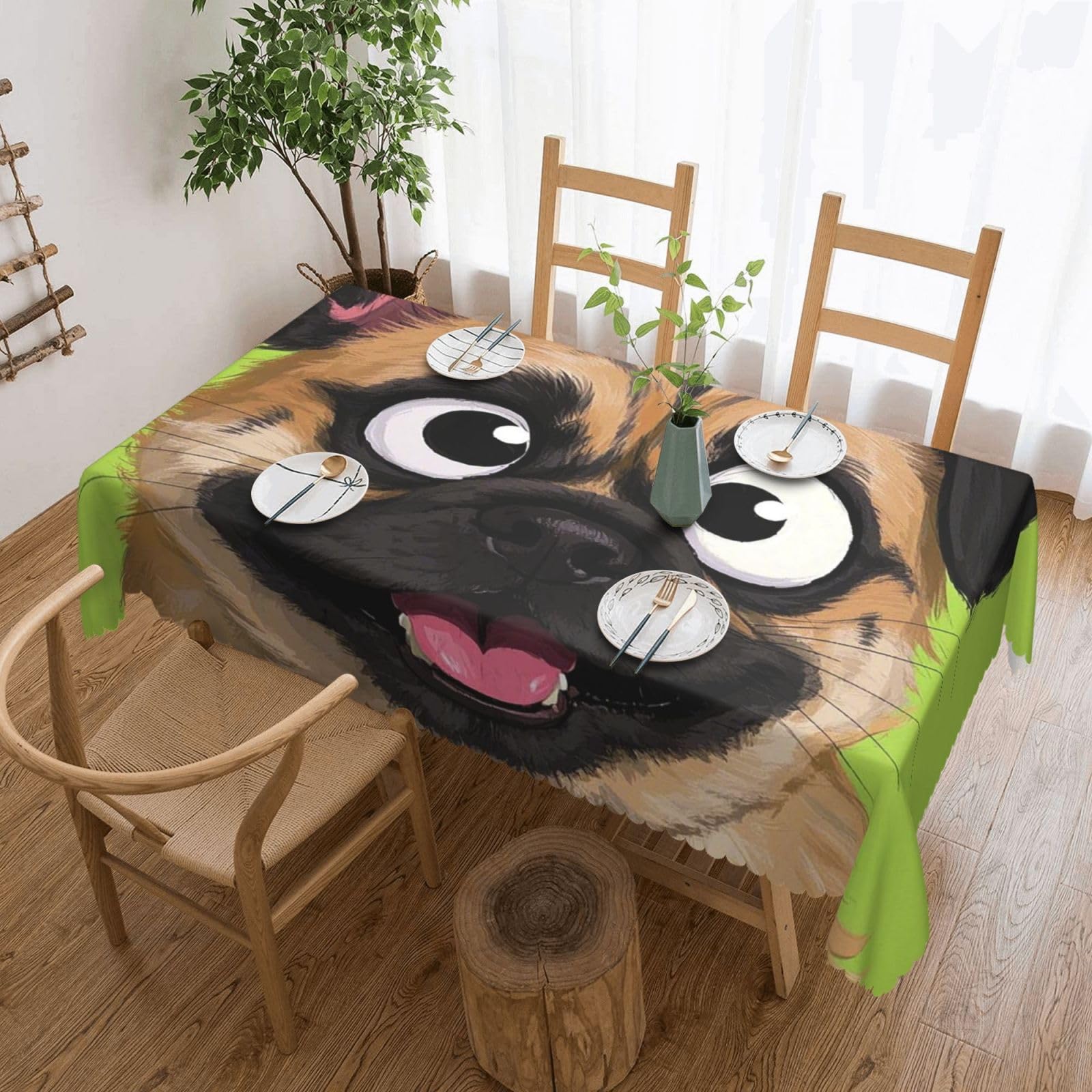 Nappe de table anti-tache et déperlante motif chien rigolo 137x183 cm pour repas sans stress