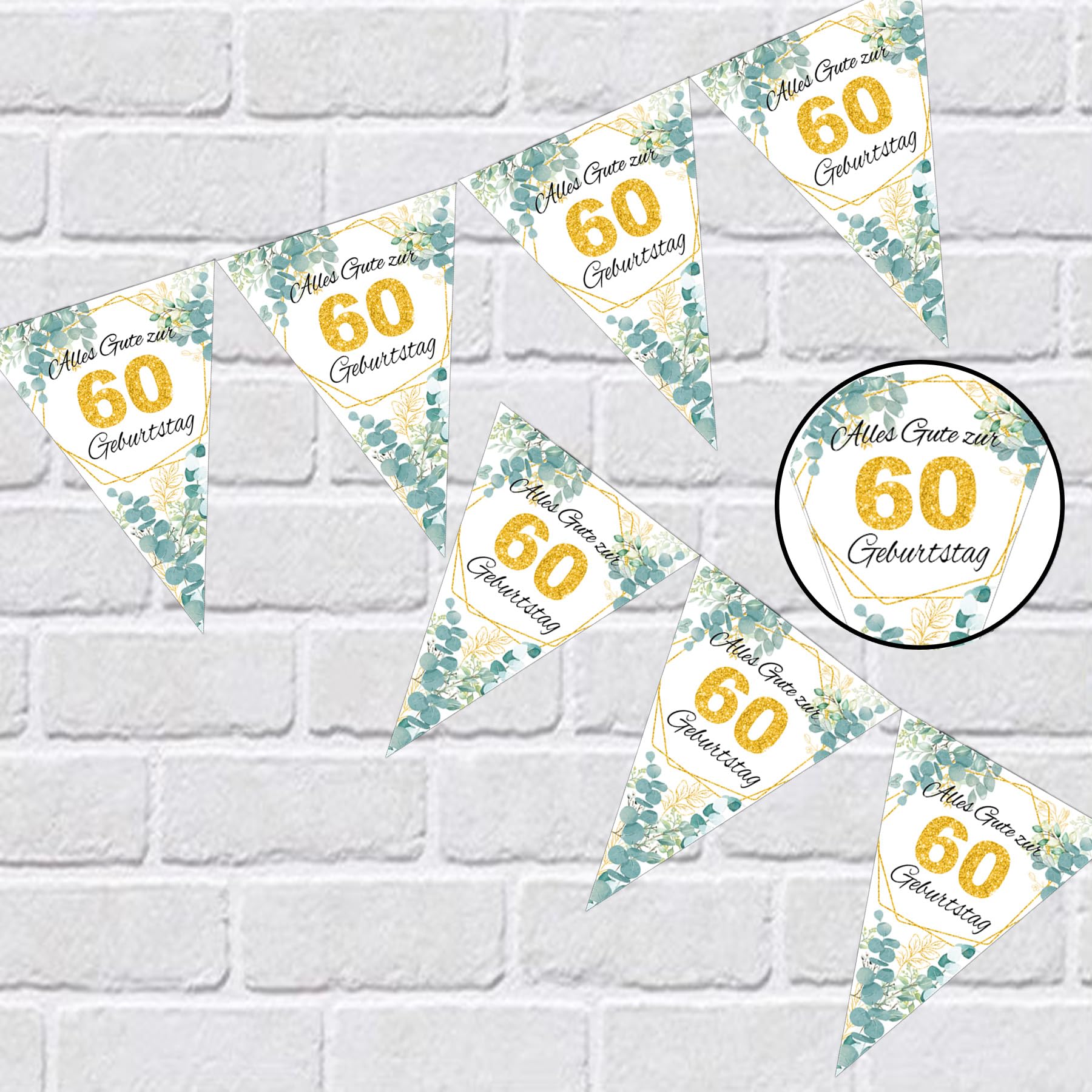 Festone per il 60° compleanno Ghirlanda di bandierine in oro nero, decorazione per uomini e donne