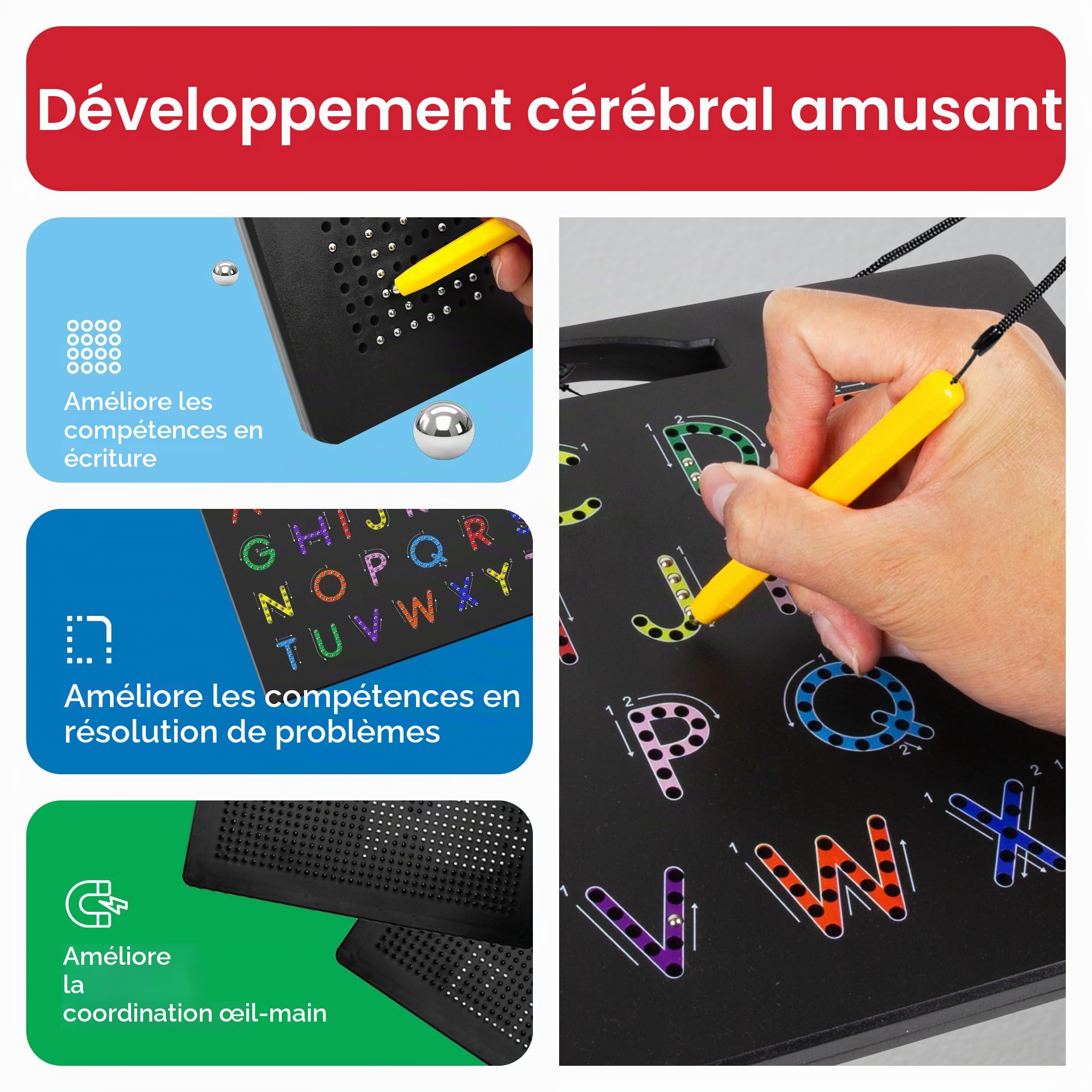 PicassoTiles Tableau alphabet magnétique double face 2 en 1 ABC A-Z lettres majuscules et lettres minuscules tableau de lecture 30 x 25 cm grand support magnétique pour tablette ensemble ouvert