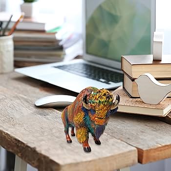 Amazon.com: AMAJY Rustic Colorful Resin Bison Figurine – Majestic