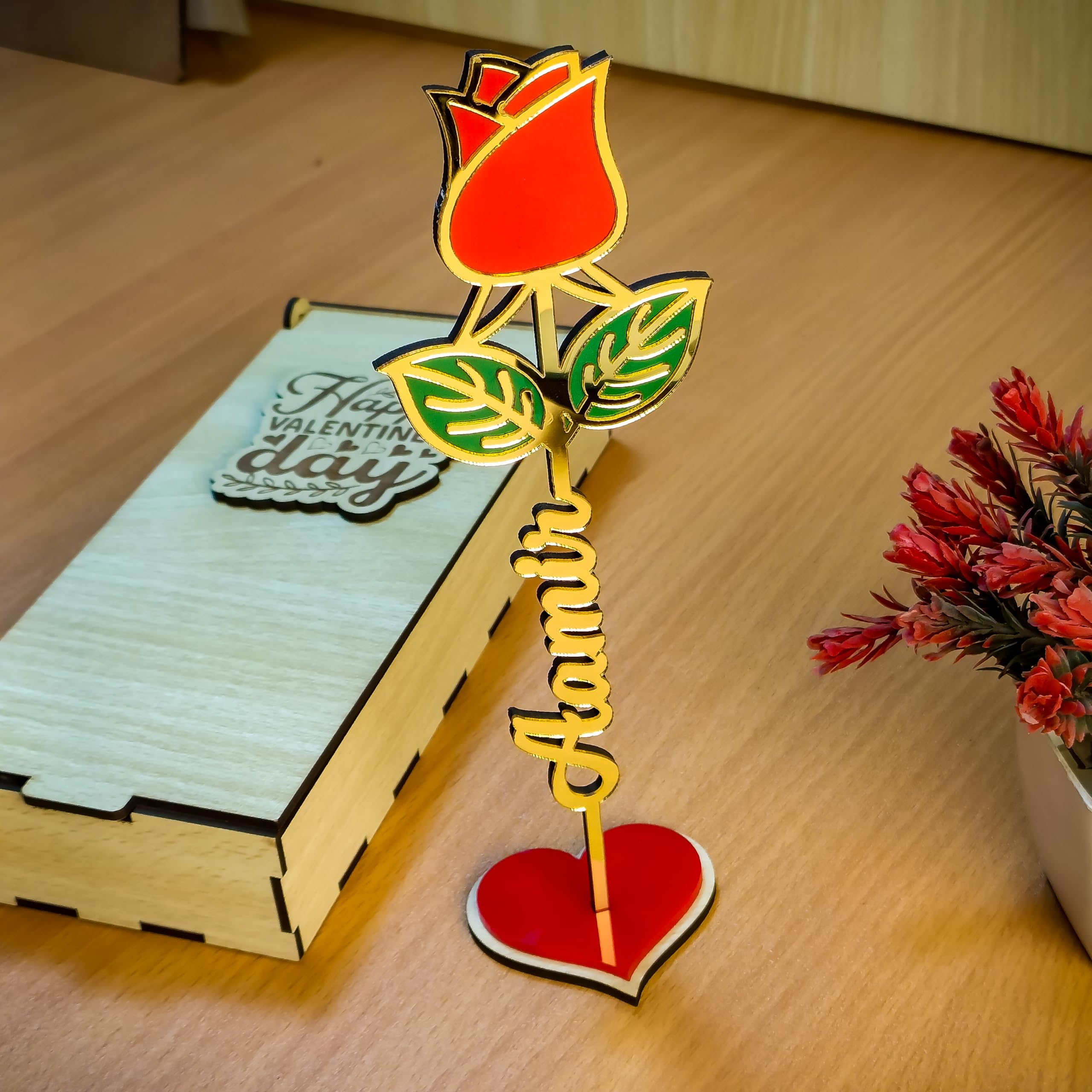 WEHATKE Personalized Rose Name Stand | Custom Name Flower Showpiece | Romantic Birthday, Anniversary Valentine's Day Gift for Boyfriend, Girlfriend or Wife Customized for Her or him 1