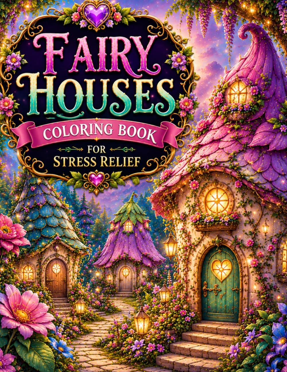 Fairy Houses Coloring Book for Stress Relief: Magical Fairy Cottages, Enchanted Forest Homes, Whimsical Fantasy Houses & Cozy Fairy Villages Relaxing ... Calm, Anxiety Relief & Peaceful Relaxation