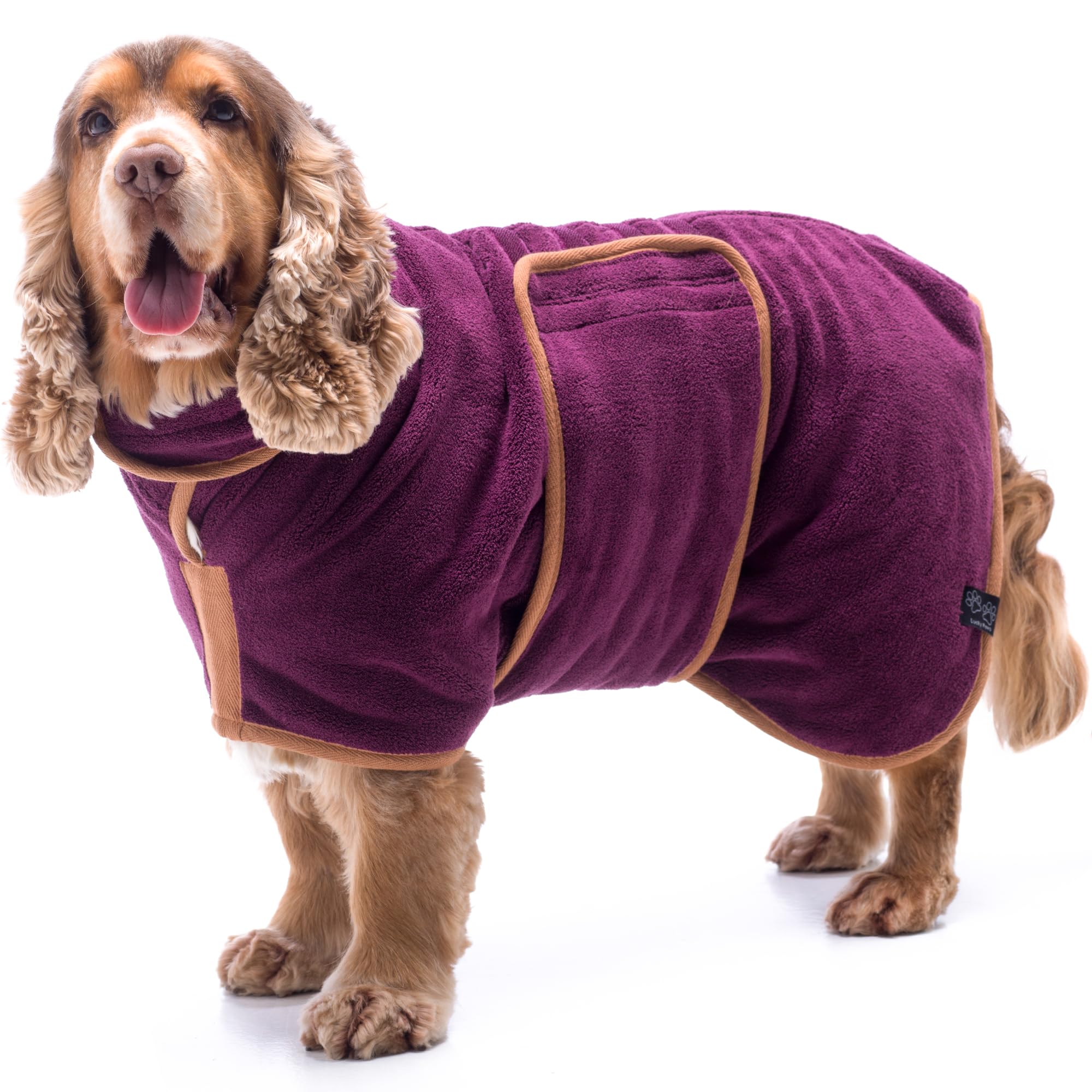 Lucky Paws® Hundebademantel – doppellagiger, Ultra-absorbierender & luxuriös weicher Bademantel Hund – Hunde in Minuten trocknen – Hundehandtuch & Hunde Bademantel in 1 (XL, Pflaume)