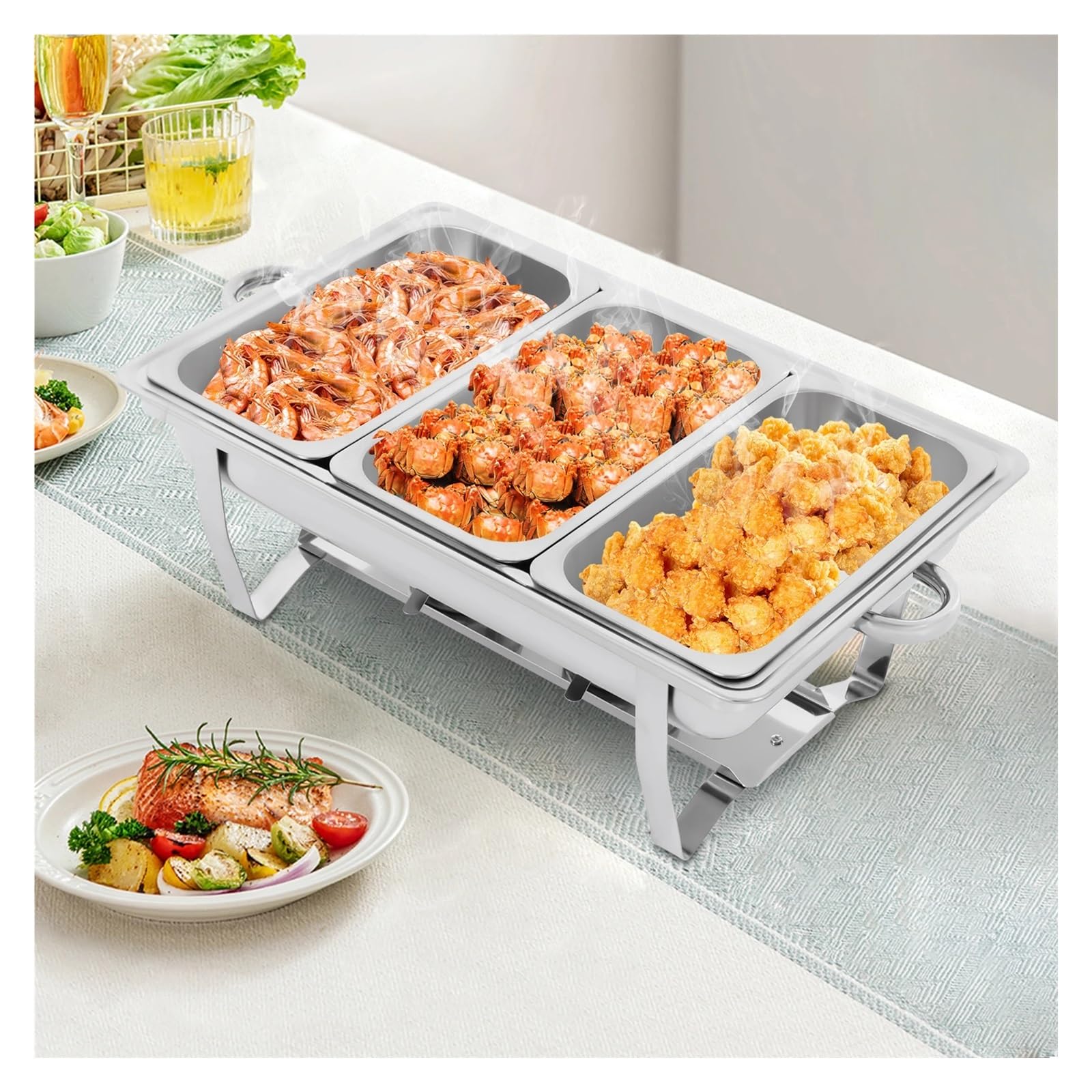 Zestaw Bufetowy Ze Stali Nierdzewnej Prostokątny Catering Chafer Cieplejszy Naczynia Bufetowe Podgrzewanie Dla Restauracji, Bufetów DłUgotrwałE Utrzymywanie CiepłA