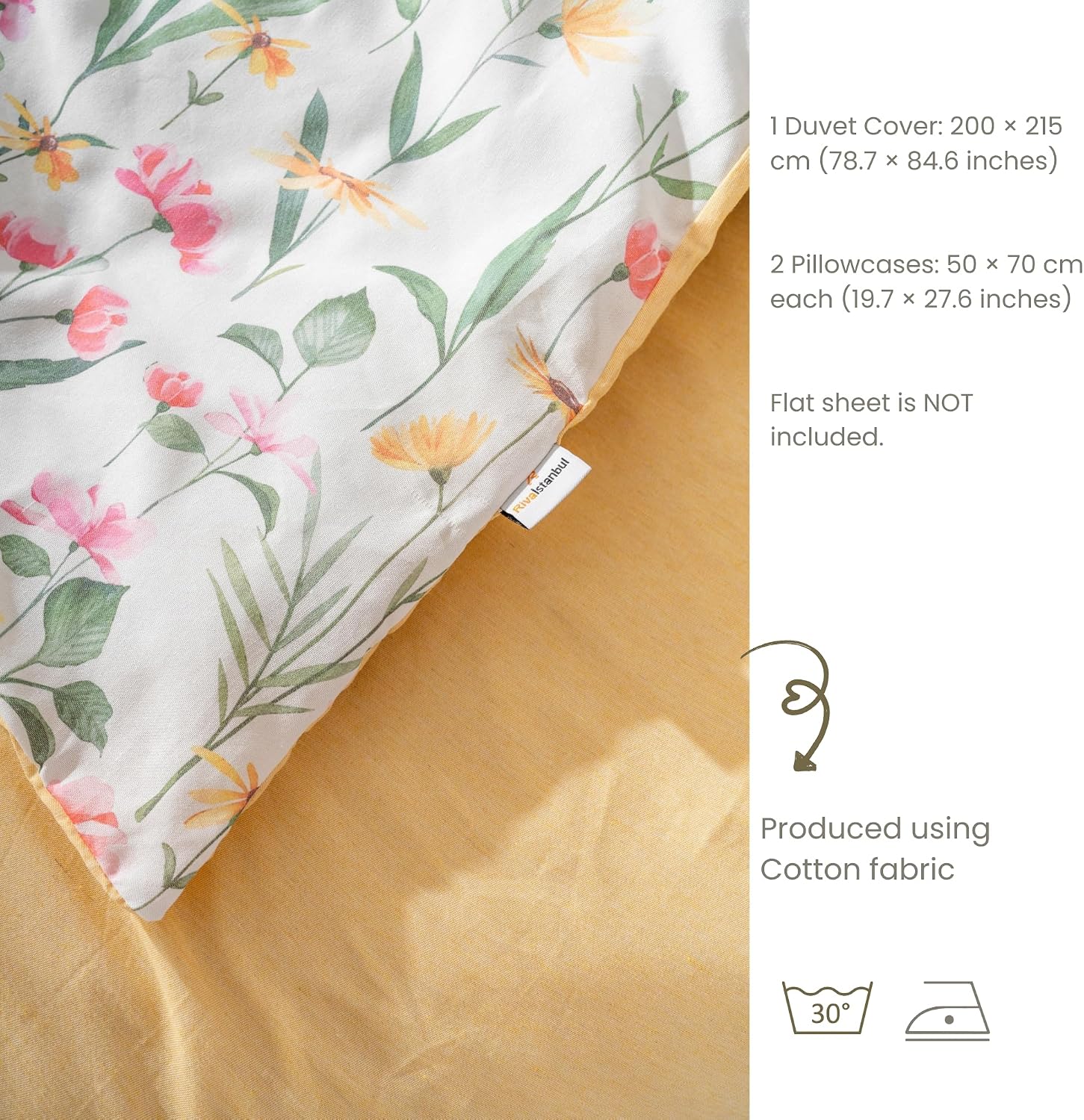 Cotton Duvet Cover Set for Full, Queen & King Beds | 3 Piece Bedding Set with Duvet Cover and Pillowcases, Soft Breathable Bed Linen for Adults & Couples (Botanical, 78.7 × 84.6 inch)