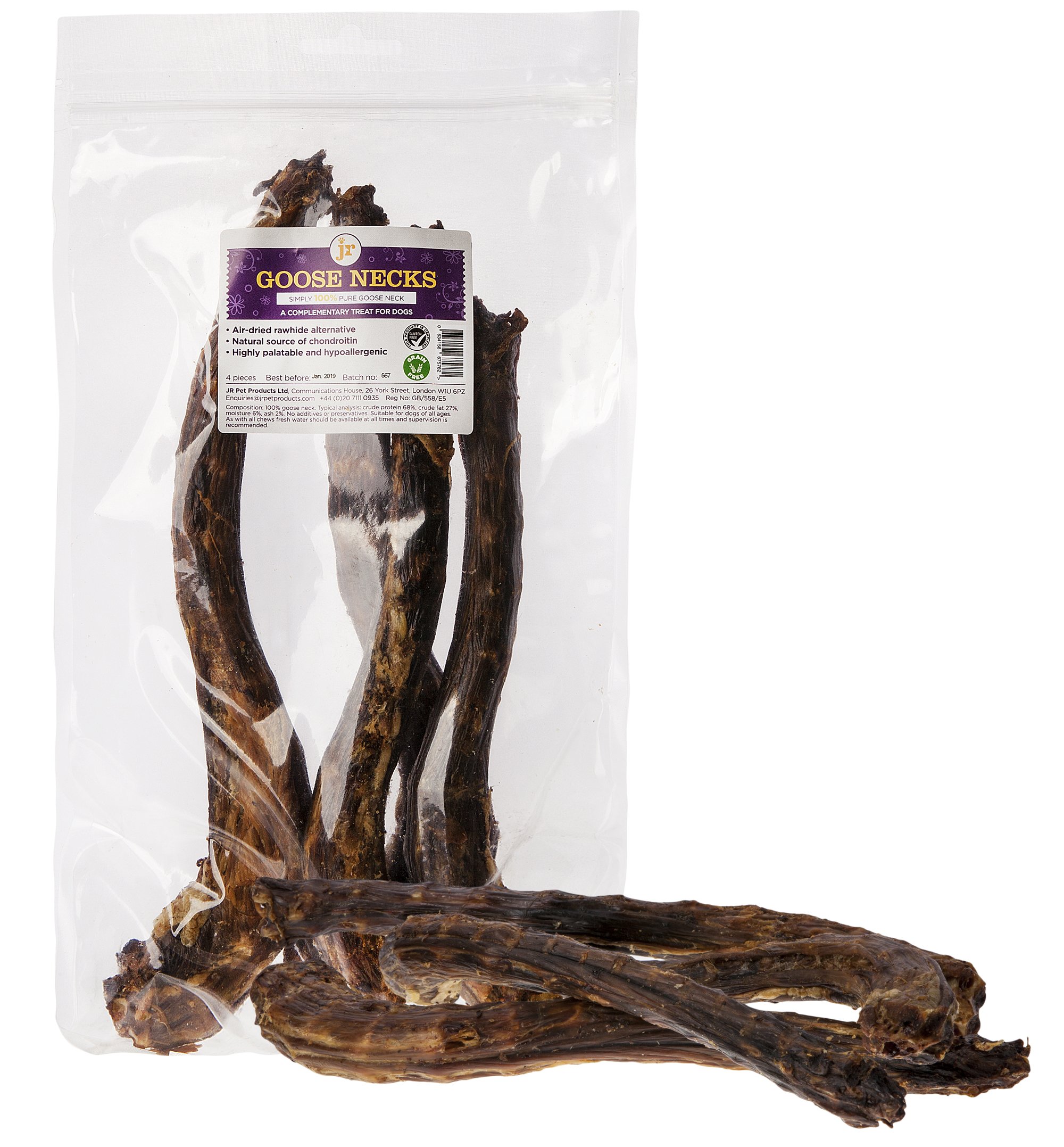 JR Pet Products Goose Necks (8 Pack) Air Dried 100% Natural Hypoallergenic Dog Treat Chew Supplied