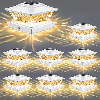 Solar Post Cap Lights Outdoor: 8 Pack Bright 2 Modes LED Solar Fence Deck Lights for 3.5x3.5 4x4 4.5x4.5 5x5 Wooden Posts, IP65 Waterproof Solar Powered Lights for Garden Porch Patio Step Decorations